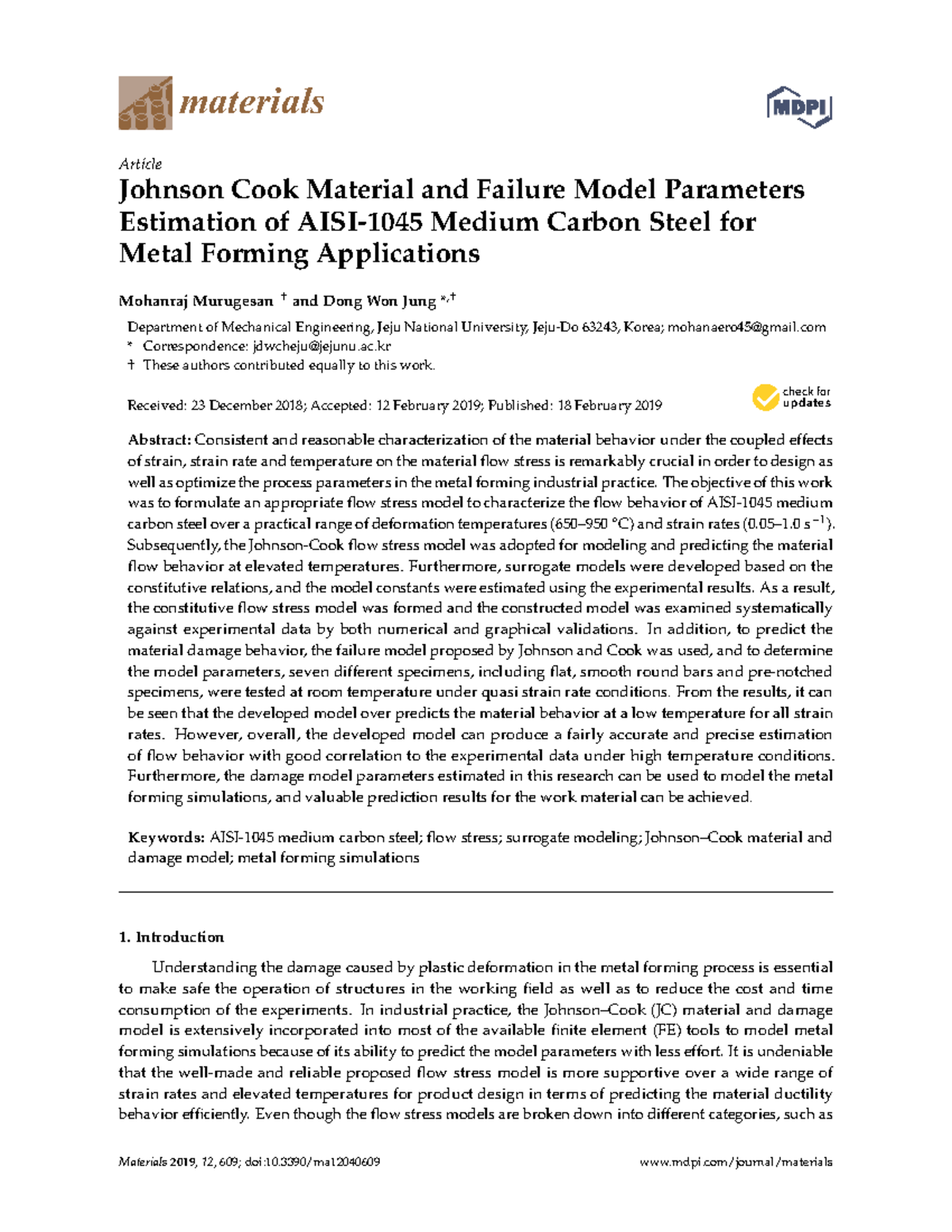 Materials1200609 project materials Article Johnson Cook Material