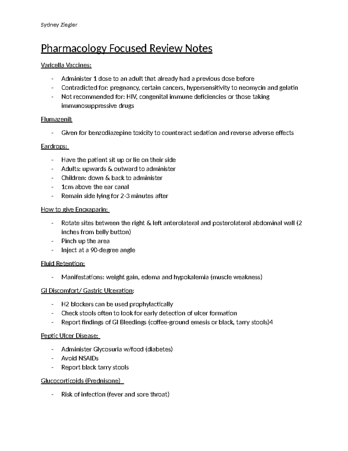 Pharmacology Focused Review Notes - Pharmacology Focused Review Notes ...