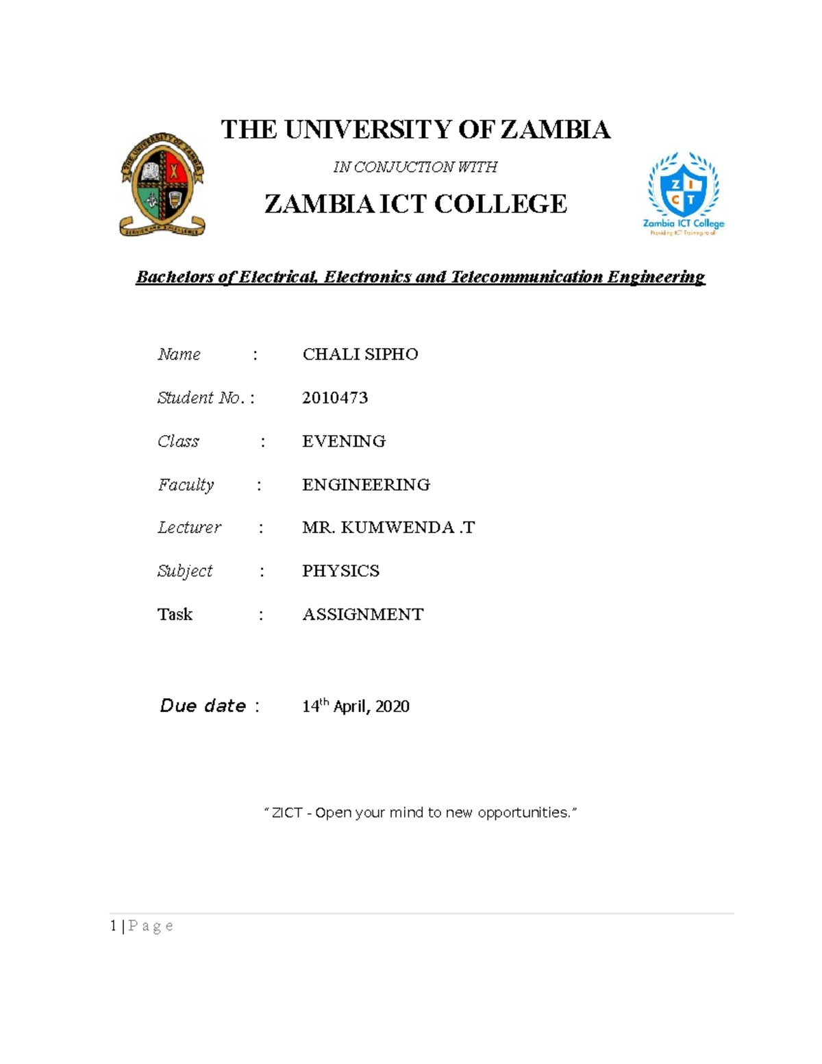 FINAL 7 6 July 2019, questions THE UNIVERSITY OF ZAMBIA IN CONJUCTION