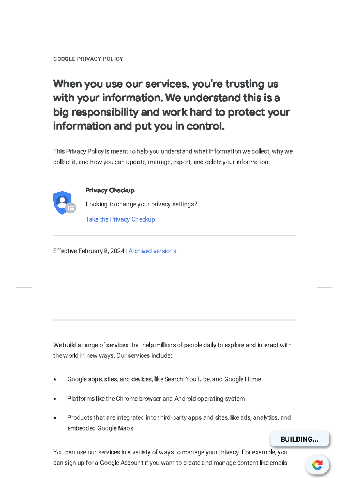 Google privacy policy en - GOOGL E PRIVACY POL ICY When you use our ...