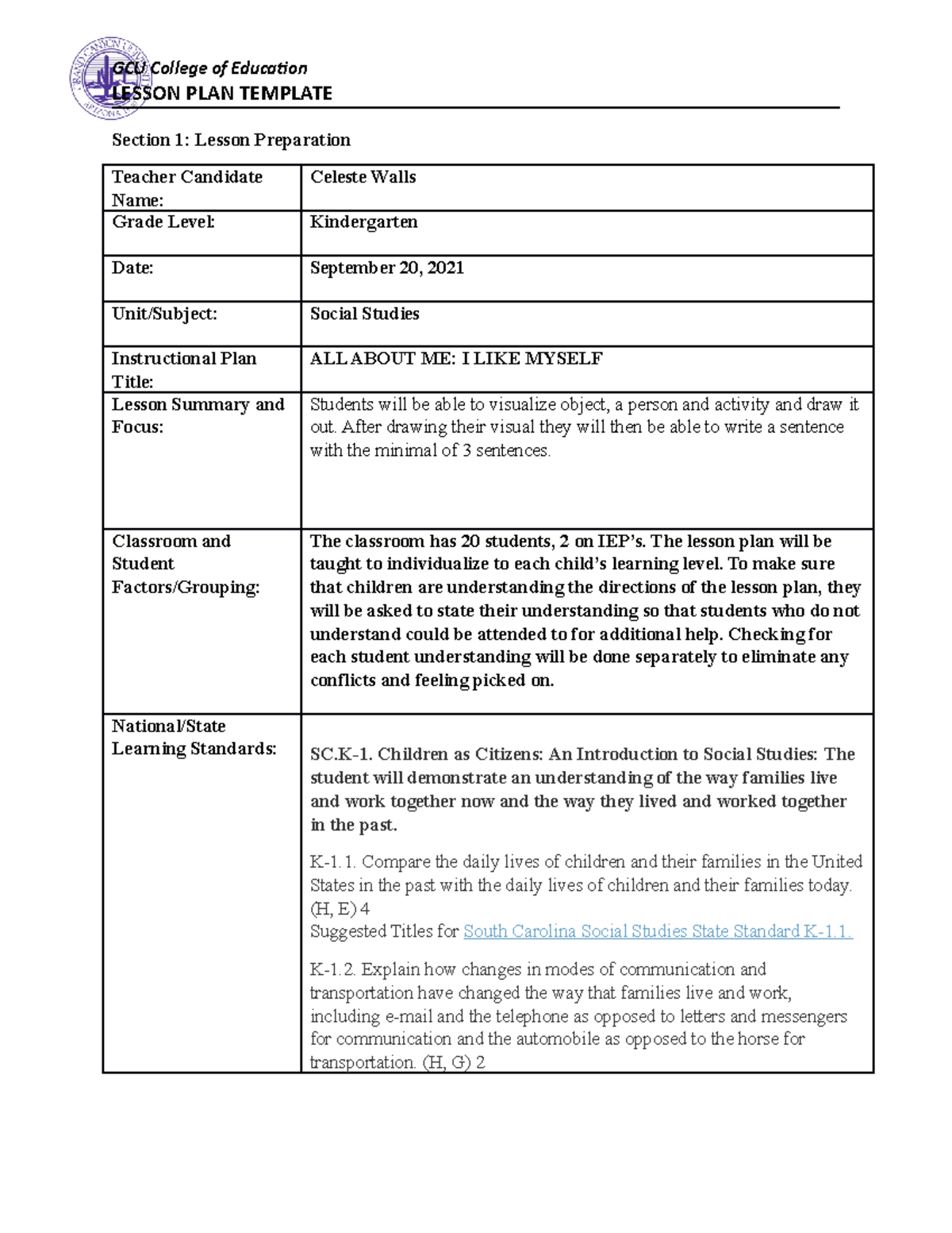 ECE 230 Coe lesson plan template ECE 230 GCU Studocu