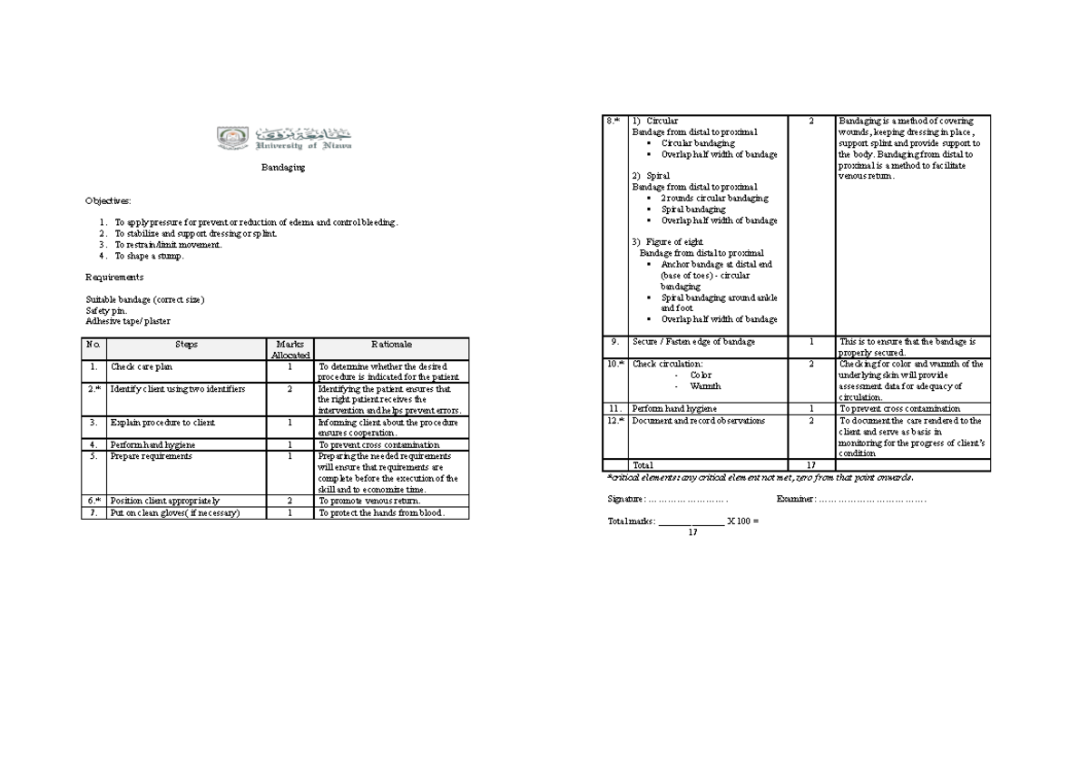 Checklist on Bandaging Bandaging Objectives To apply pressure for