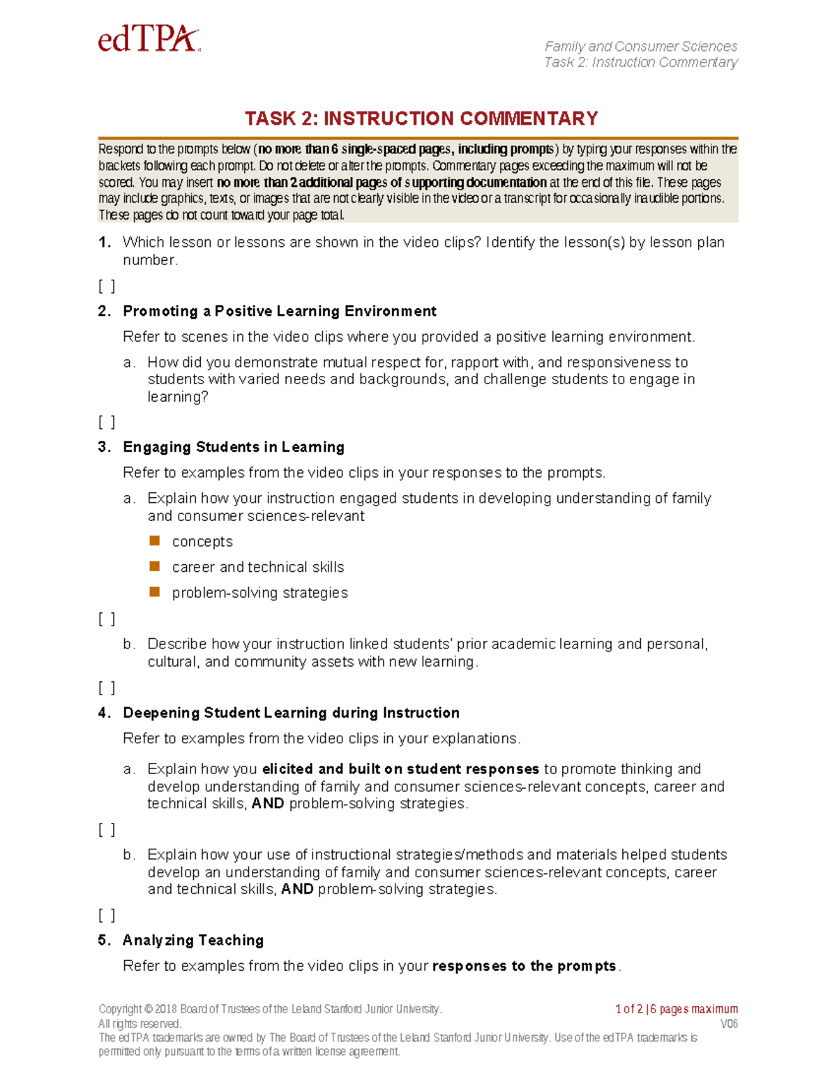 FACS Instruction Commentary - Family and Consumer Sciences Task 2 ...