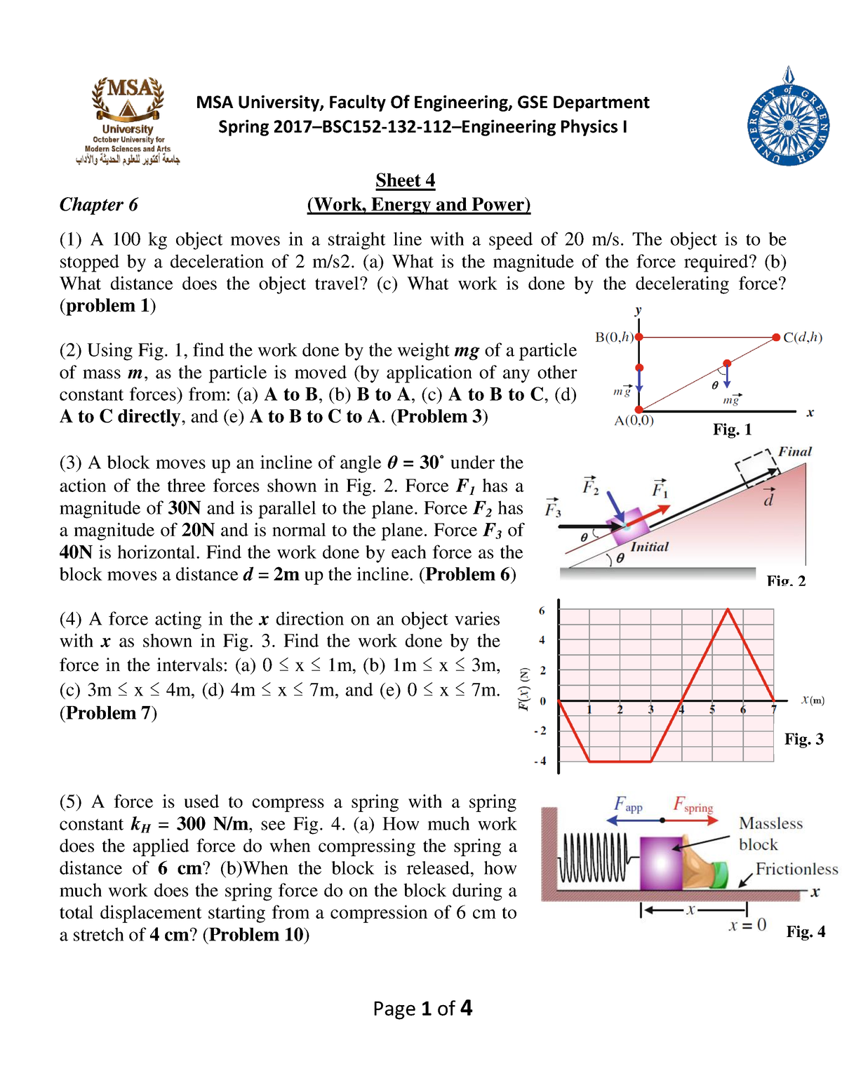 Sheet 4 - Spring 2017 - Spring 2017–BSC152-132-112–Engineering Physics ...