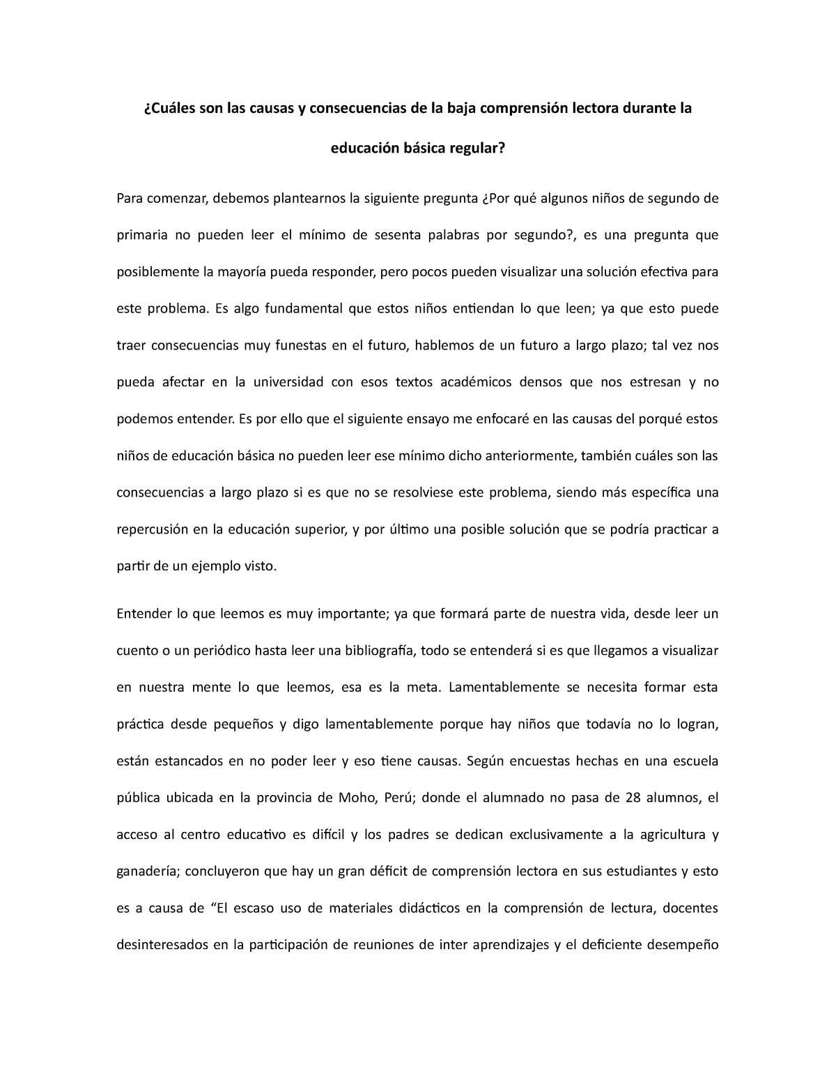 Cuales Son Las Causas Y Consecuencias De La Baja Comprensión Lectora En ...