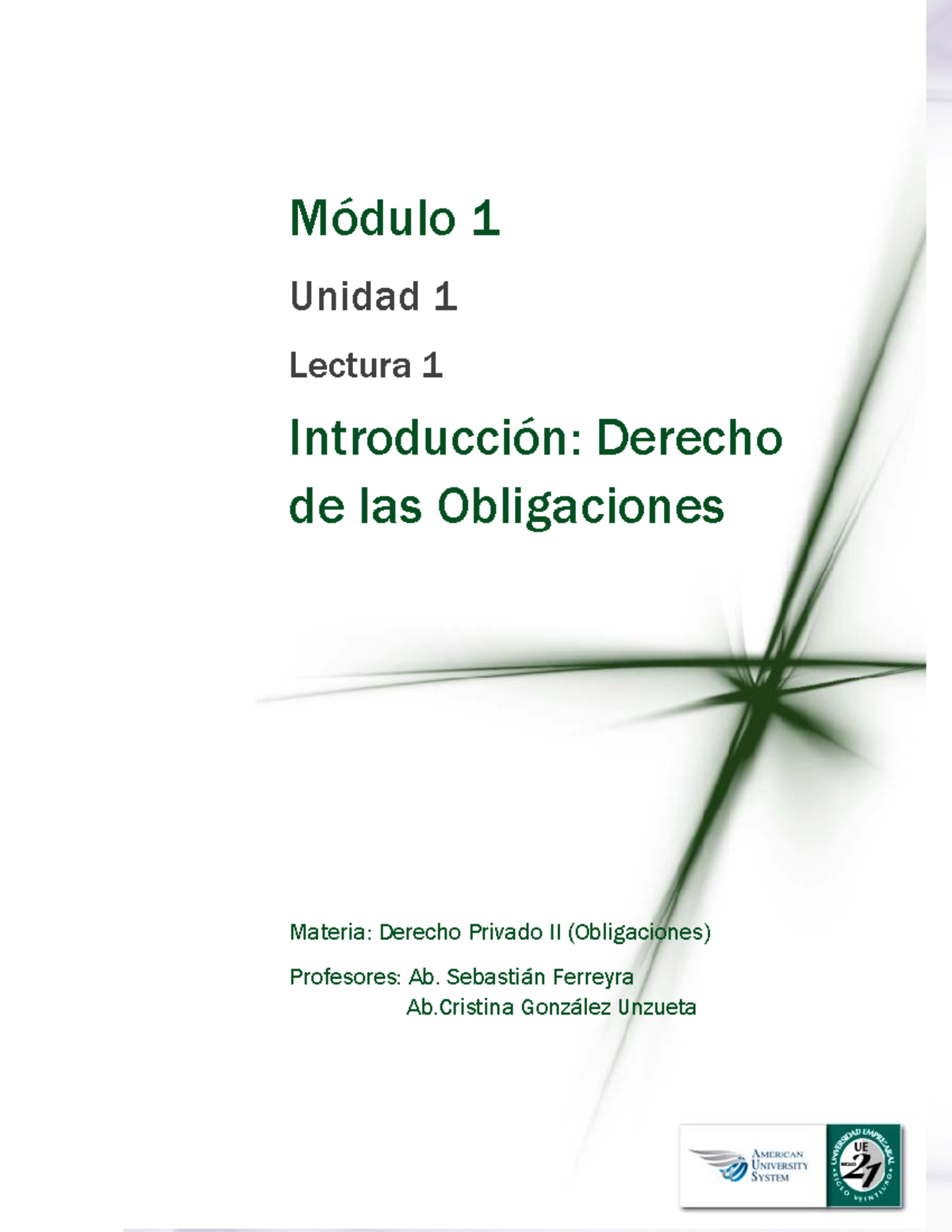 Lectura 1 - Derecho De Las Obligaciones - MÛdulo 1 Unidad 1 Lectura 1 ...