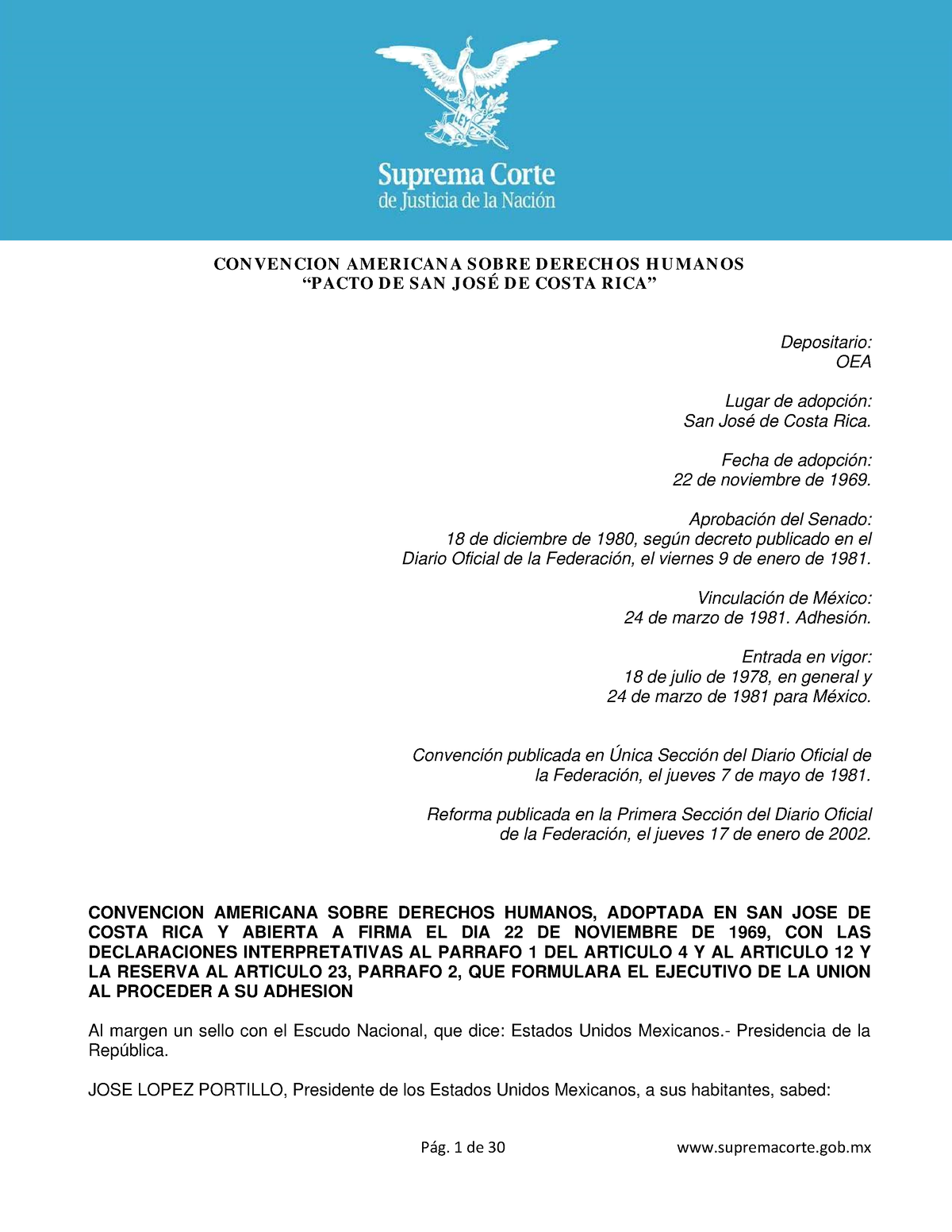 Convencion Americana Sobre Derechos Humanos Pacto De San Jose De Costa ...