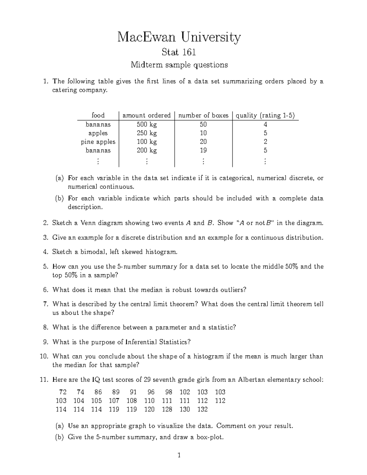Sample/practice exam 2016, questions - Midterm sample questions stat ...