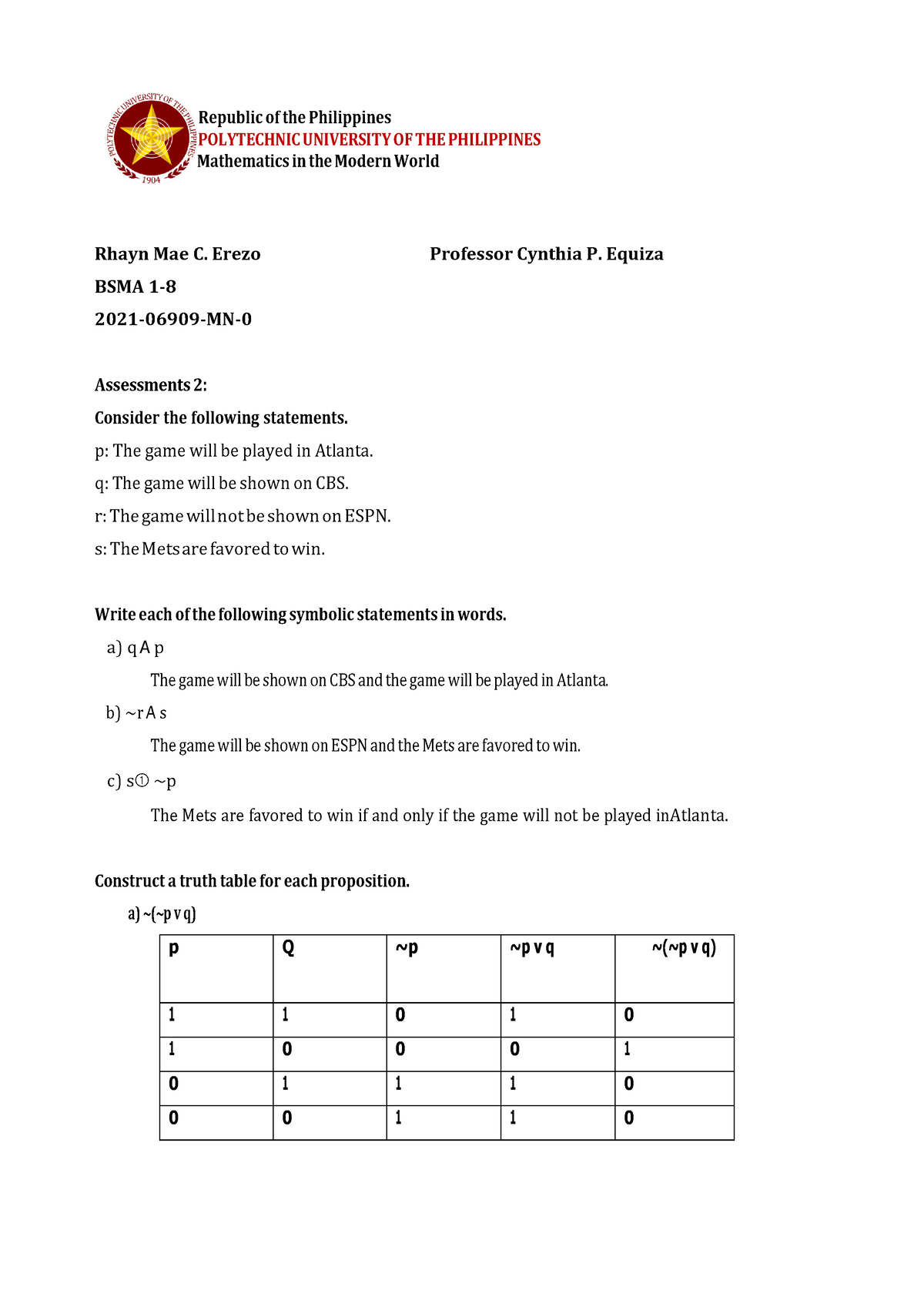 Erezo, Rhayn Mae C Assessment 2 - Republic Of The Philippines ...