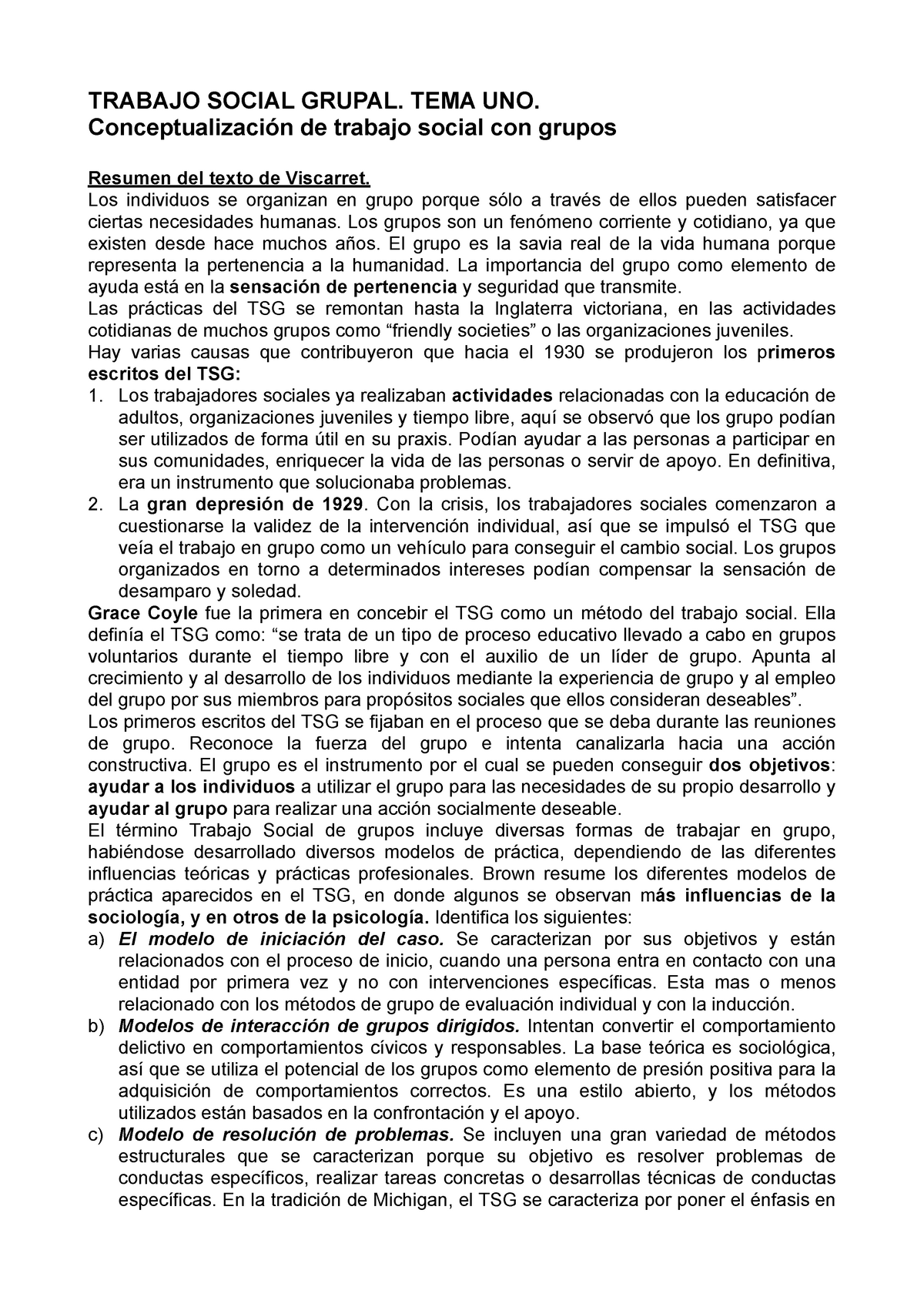 TEMA 1 DE TRABAJO SOCIAL GRUPAL - TRABAJO SOCIAL GRUPAL. TEMA UNO.  Conceptualización de trabajo - Studocu