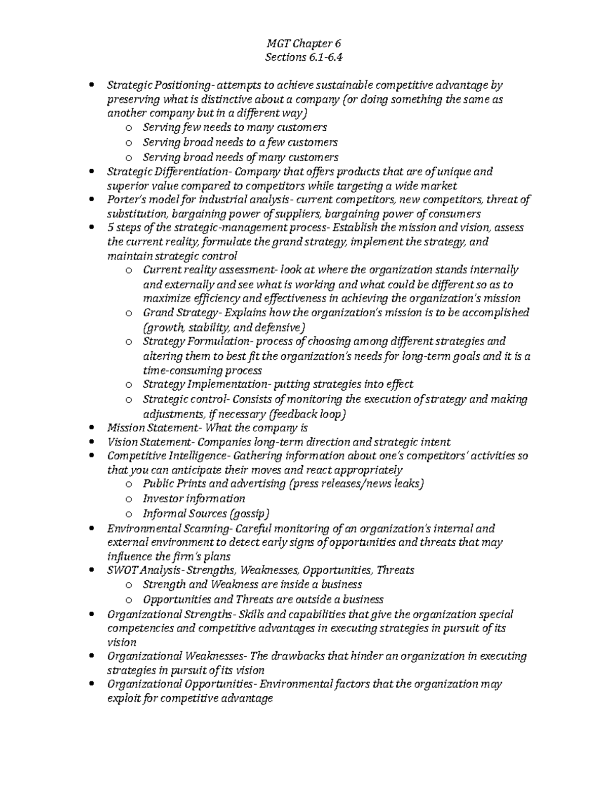 MGT Chapter 6 - Principles Of Mgt - MGT Chapter 6 Sections Strategic ...