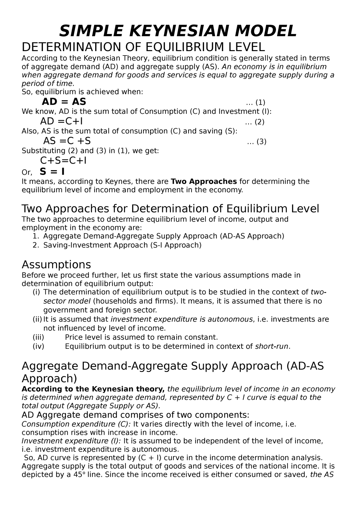 Simple Keynesian Model - SIMPLE KEYNESIAN MODEL DETERMINATION OF ...