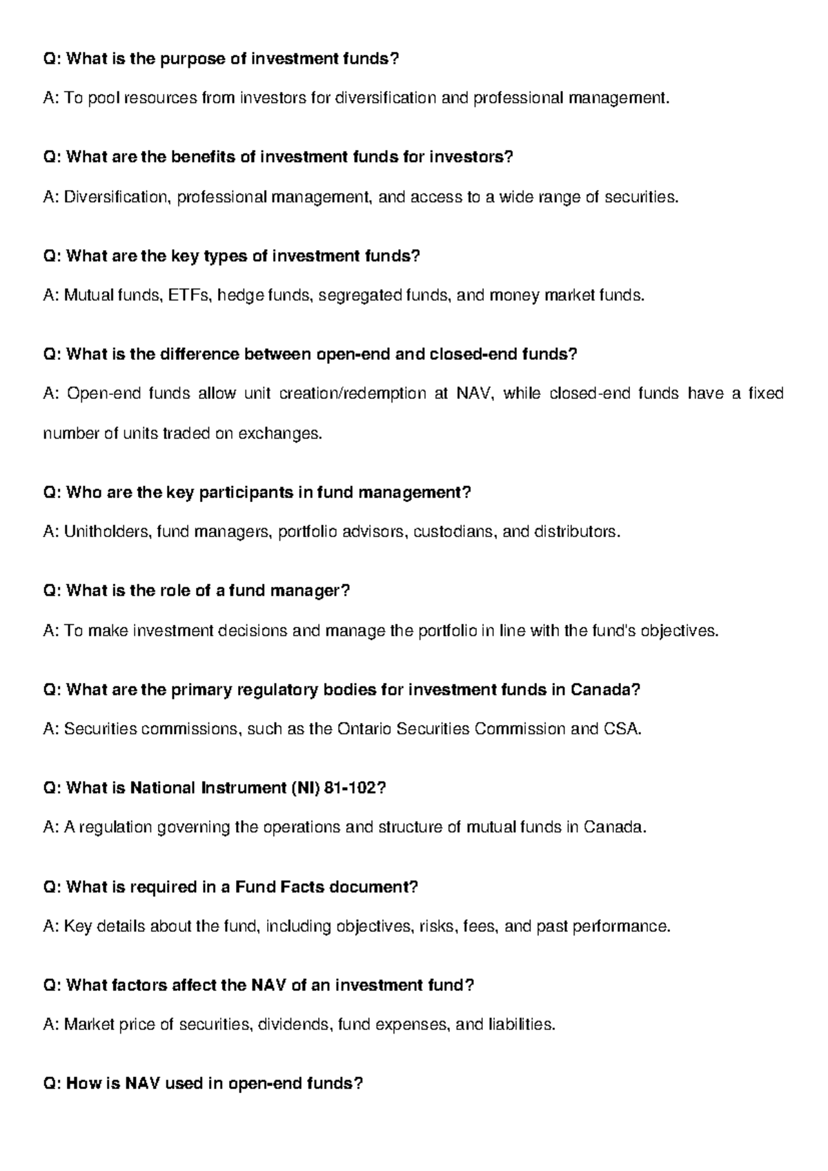 Investment Funds Flashcards - Q: What is the purpose of investment ...