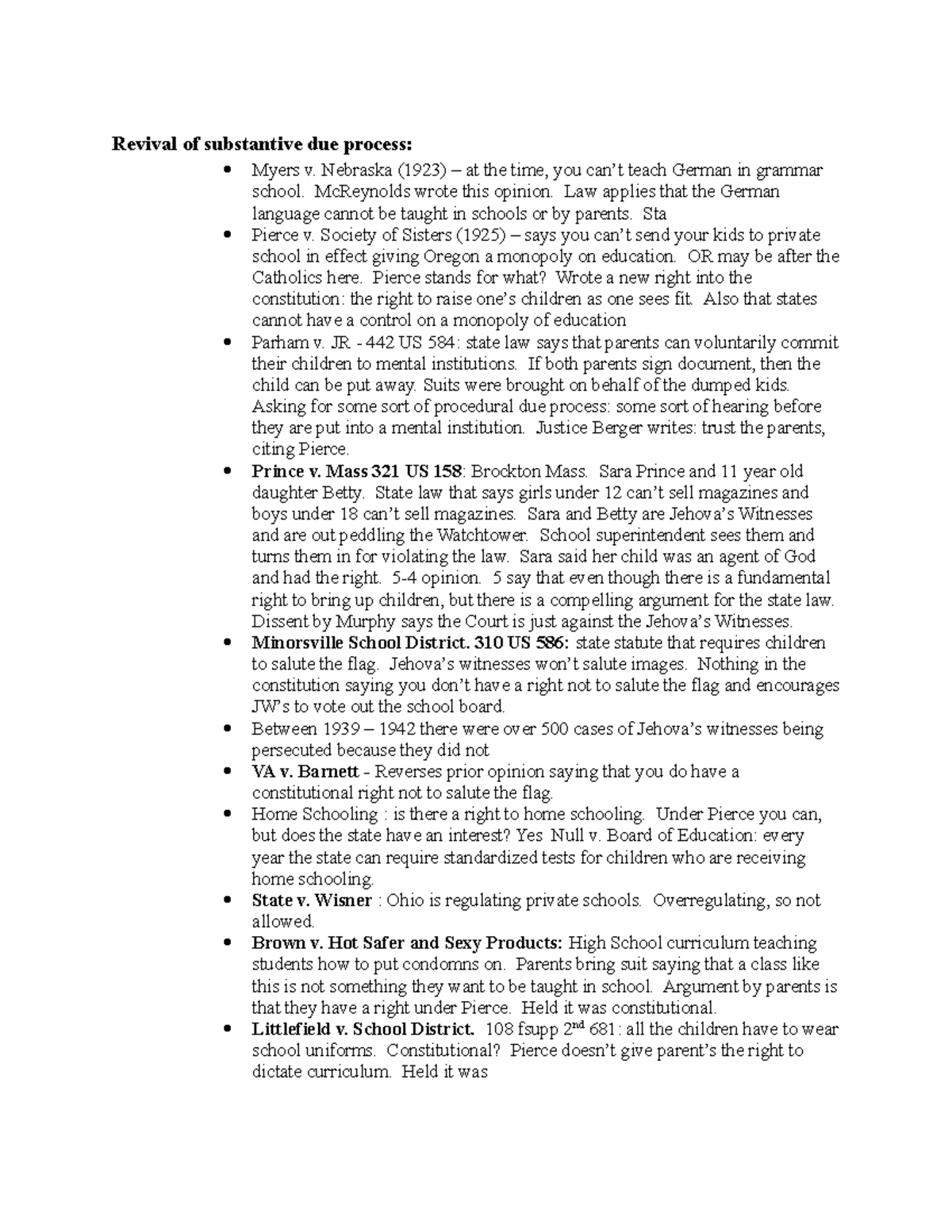 Constitutional Law 3 Revival Of Substantive Due Process Myers V Nebraska 1923 At The 1897