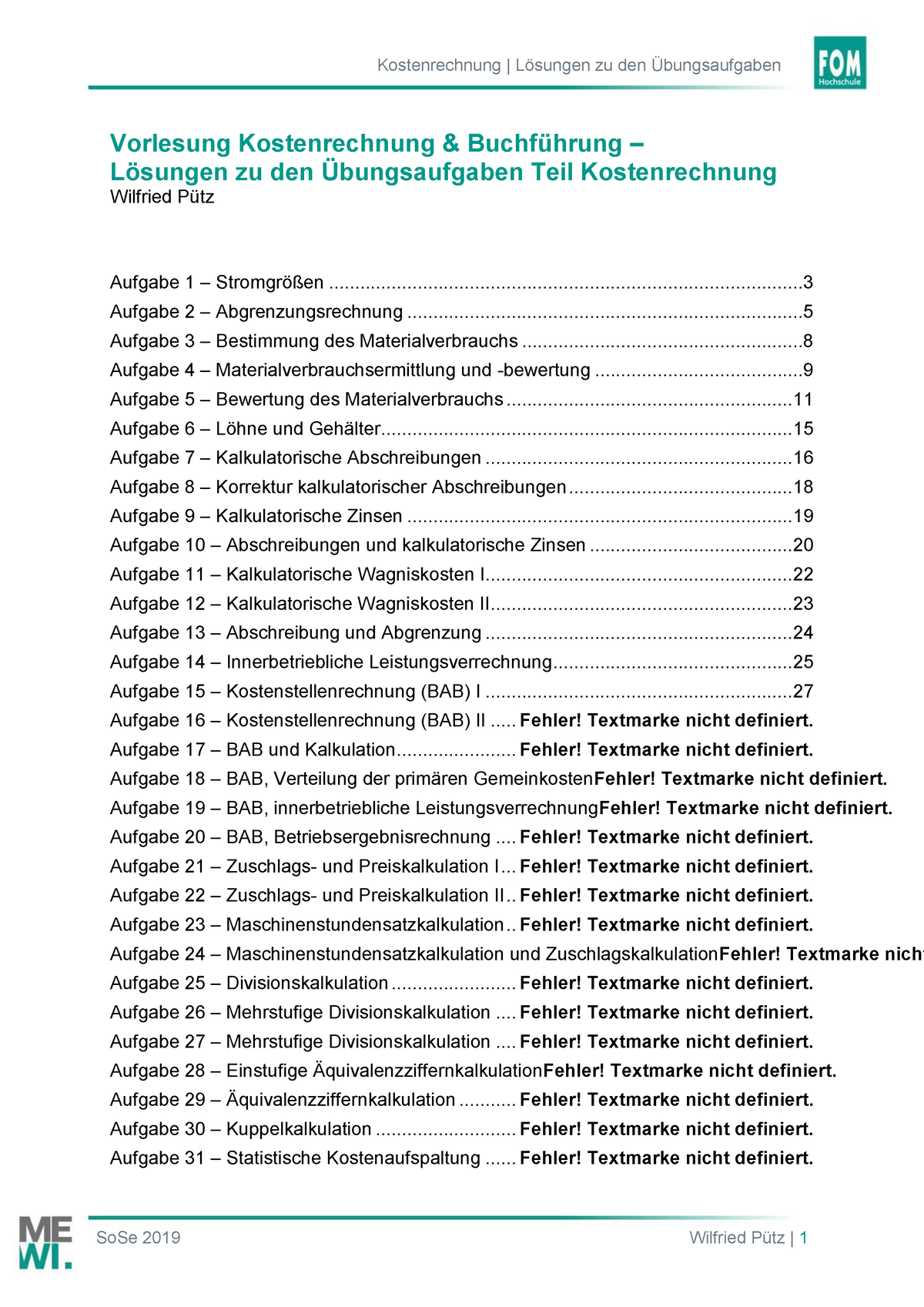 3 Uuml Bungen 24 - Vorlesung Kostenrechnung & Buchführung – Lösungen Zu ...