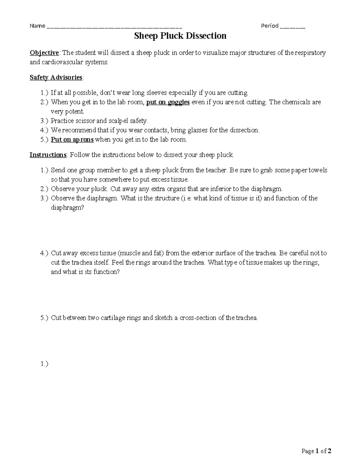 Pluck Dissection Name