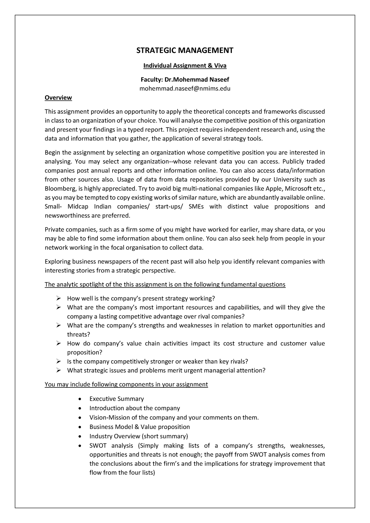 strategic management individual assignment pdf