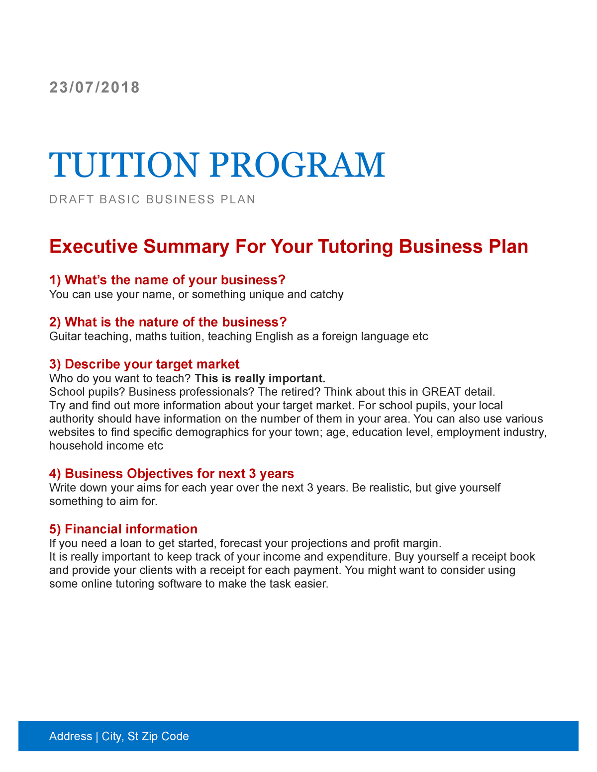 business plan of tuition centre