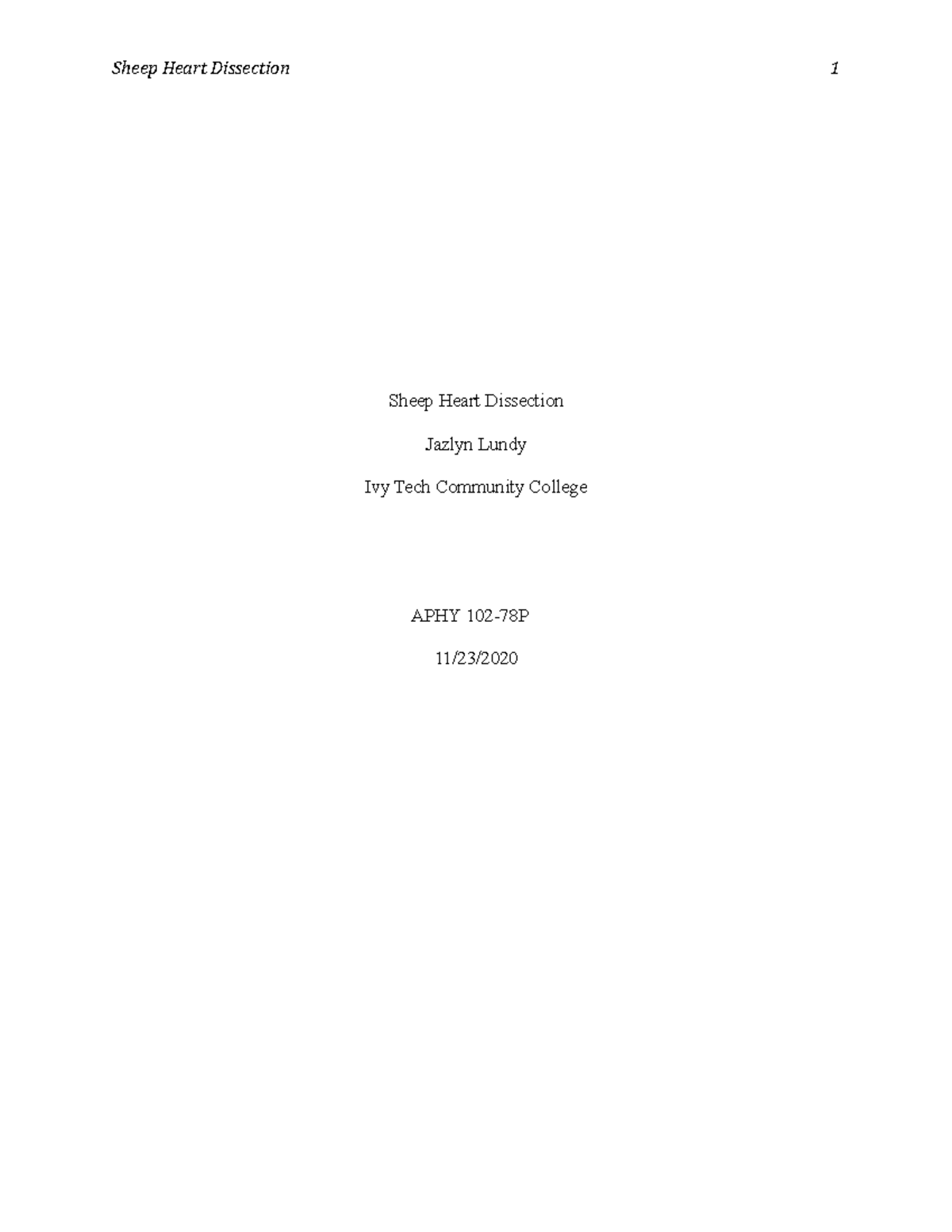 Heart Dissection Sheep Heart Dissection Jazlyn Lundy Ivy Tech
