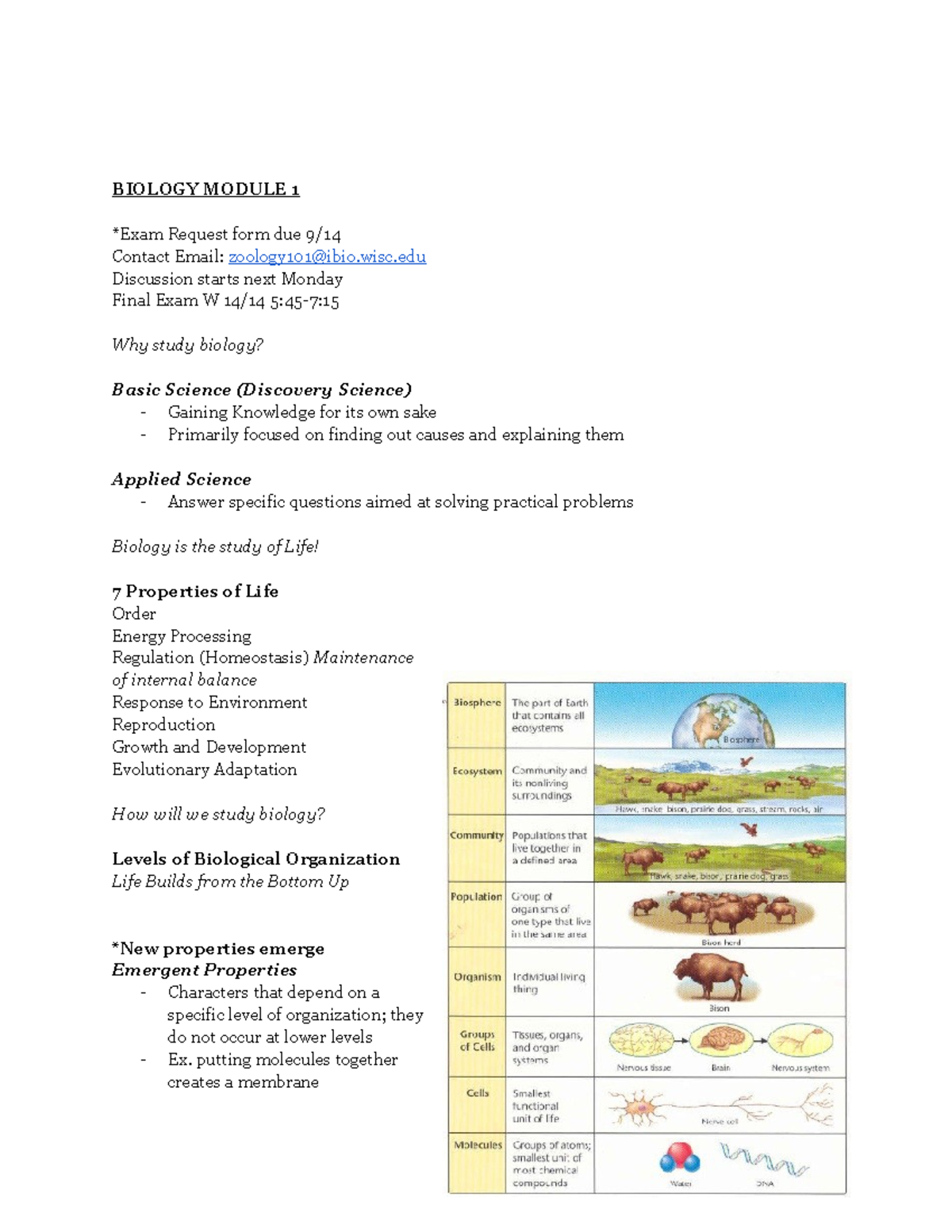 BIO 101 EXAM 1 Lecture Notes - BIOLOGY MODULE 1 *Exam Request Form Due ...