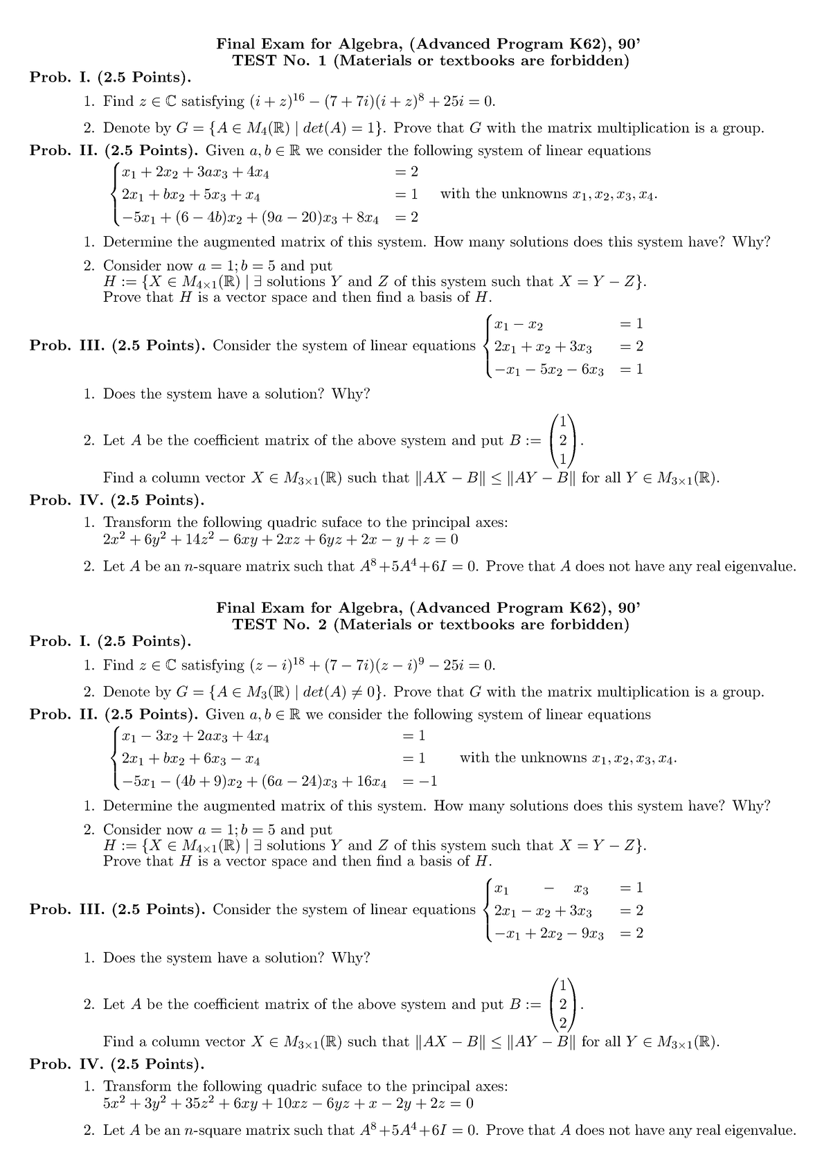 Algebra 2018 đại số đại học bách khoa hà nội - Final Exam for Algebra ...