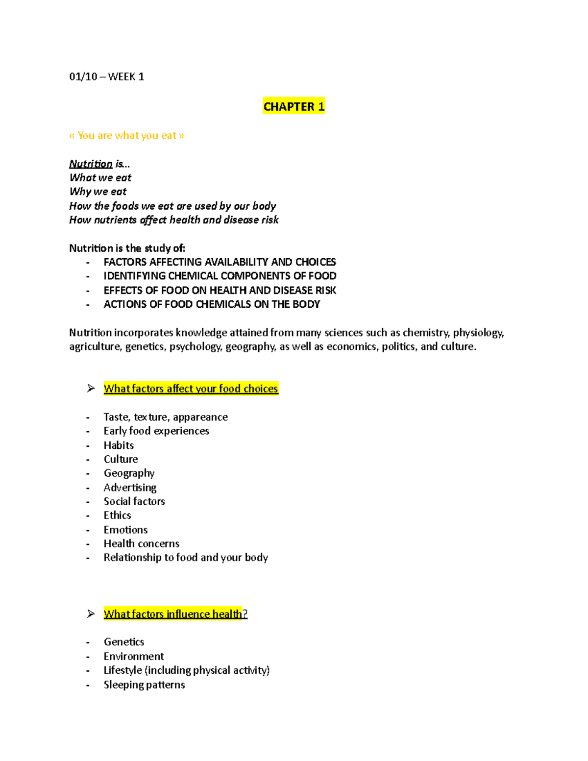 Ch1 NFS - full course chapter content on what is nutrition - 01/10 ...