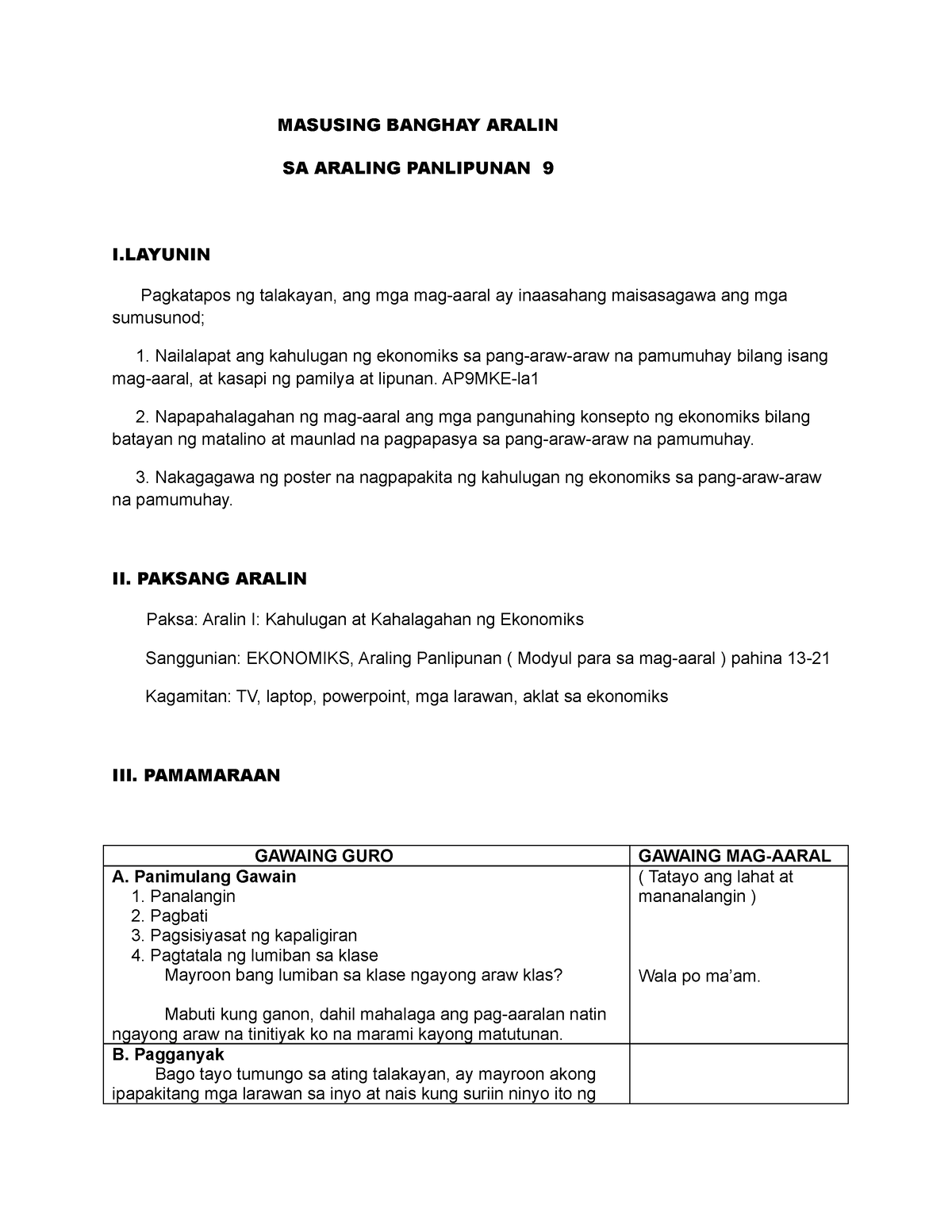 Lp Example Sample Lesson Plan Masusing Banghay Aralin Para Sa Sexiz Pix 7820
