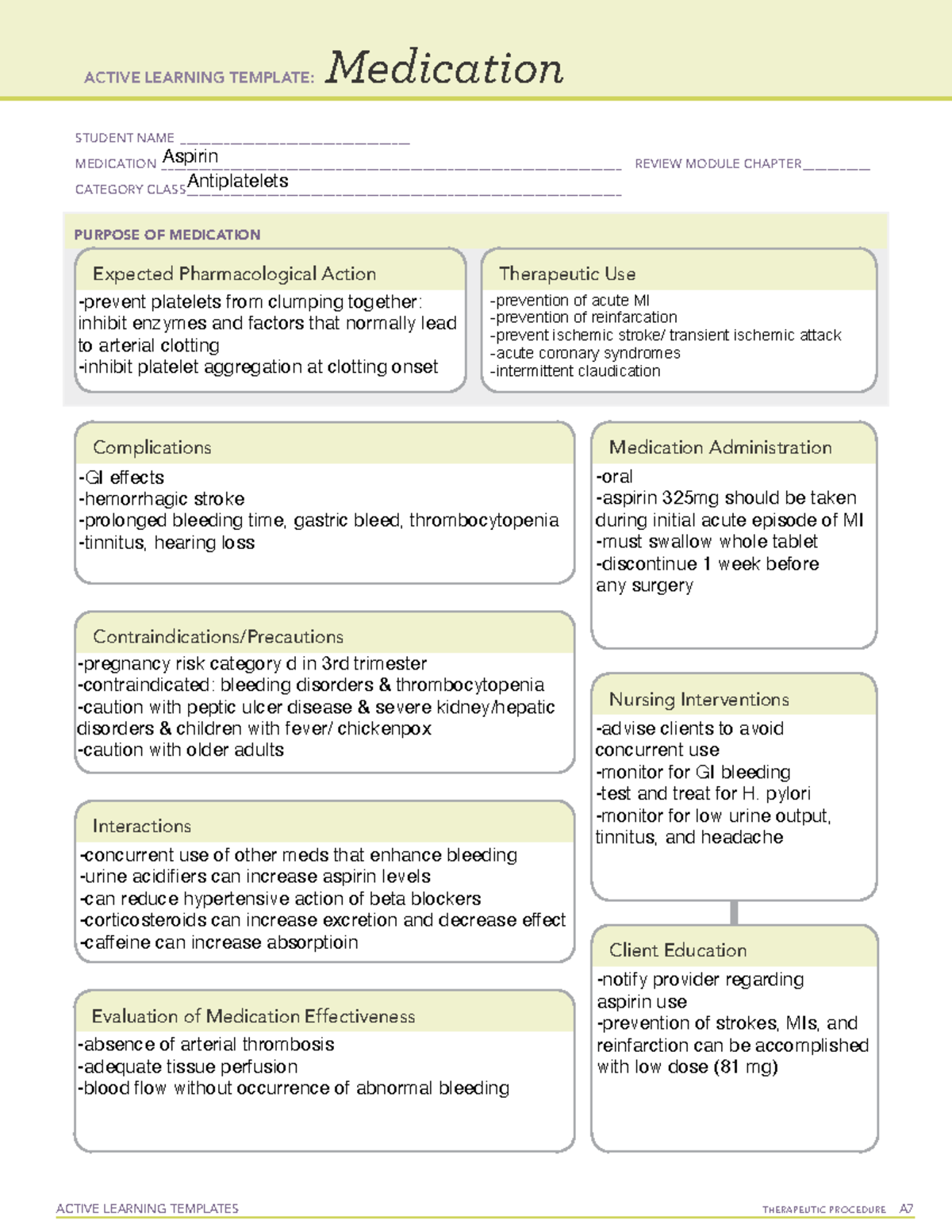 Image 15 for Active Learning Template Medication Aspirin