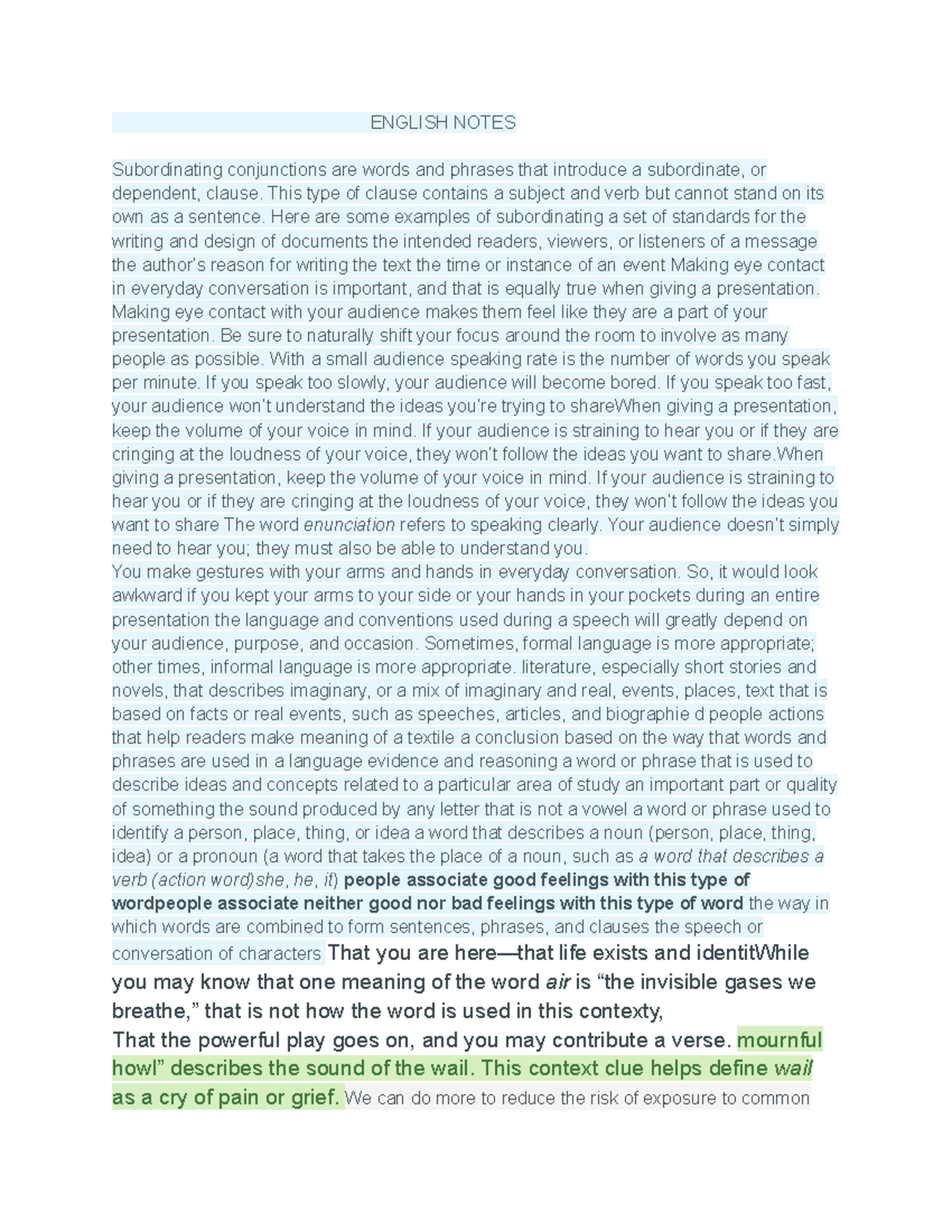 Untitled document - notes - ENGLISH NOTES Subordinating conjunctions ...