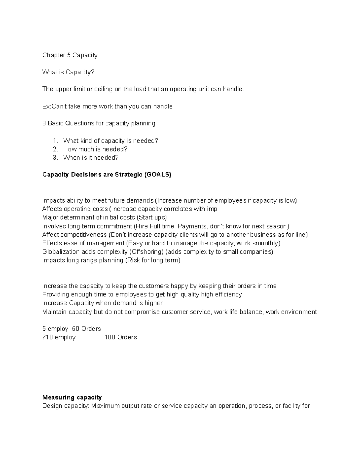 Chapter 5 notes Supply Chains Chapter 5 Capacity What is Capacity