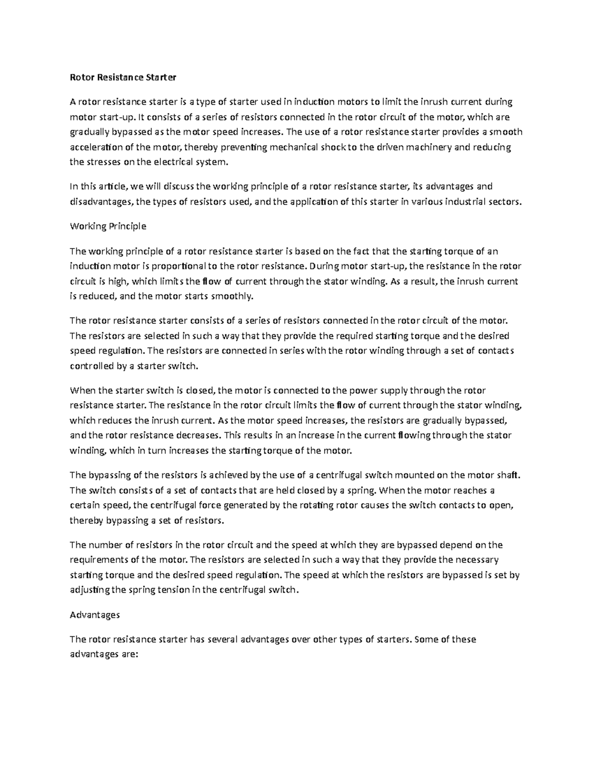 Rotor Resistance Starter It consists of a series of resistors