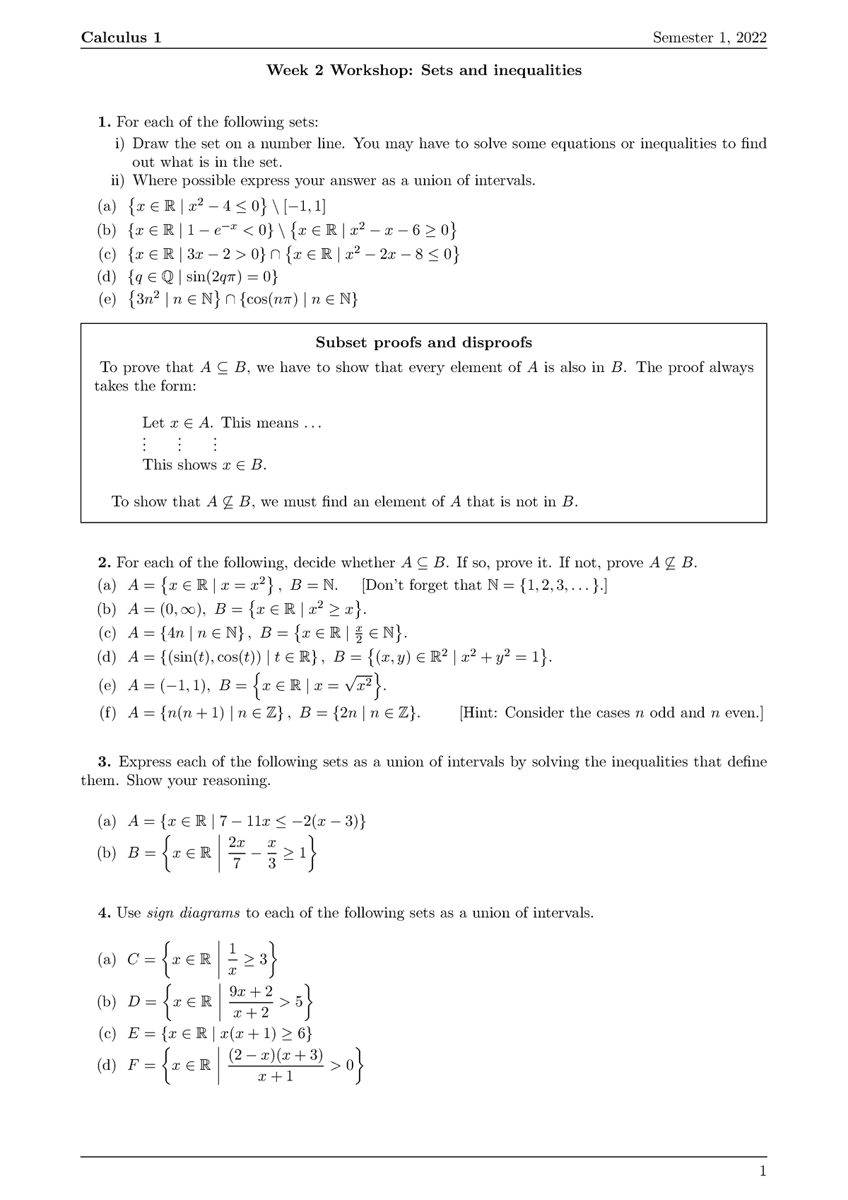 workshop2 question sheet - Calculus 1 Semester 1, 2022 Week 2 Workshop ...