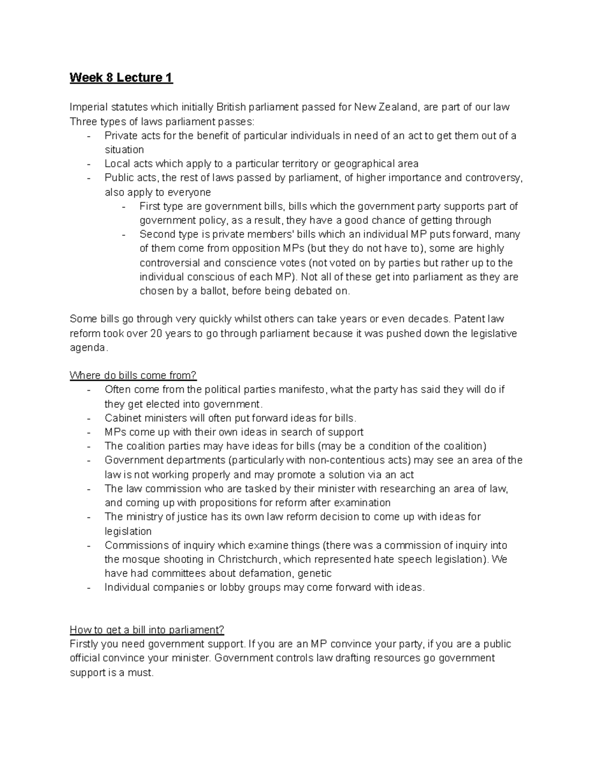 Week 8 Lecture 1 - notes - Week 8 Lecture 1 Imperial statutes which ...