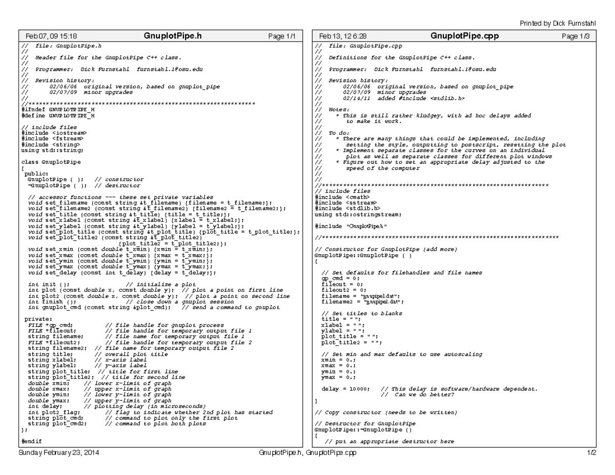 Gnuplot pipe - Printed Dick Furnstahl GnuplotPipe Feb 07, 09 15:18 Page ...