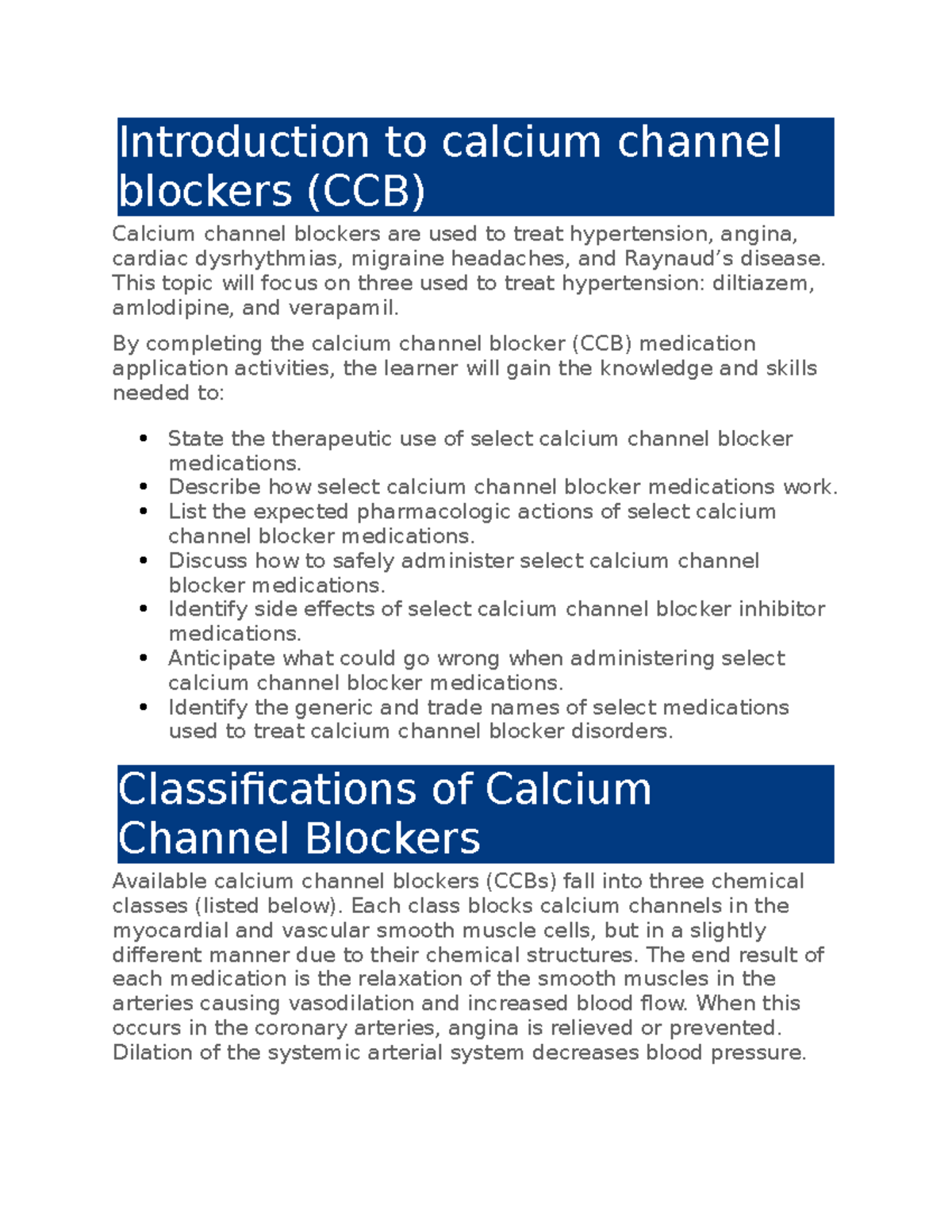 Calcium Channel Blockers Edapts Introduction to calcium channel