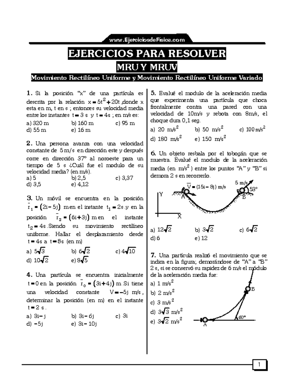 MRU Y MRUV Ejercicios - EJERCICIOS PARA RESOLVER MRU Y MRUV Movimiento ...