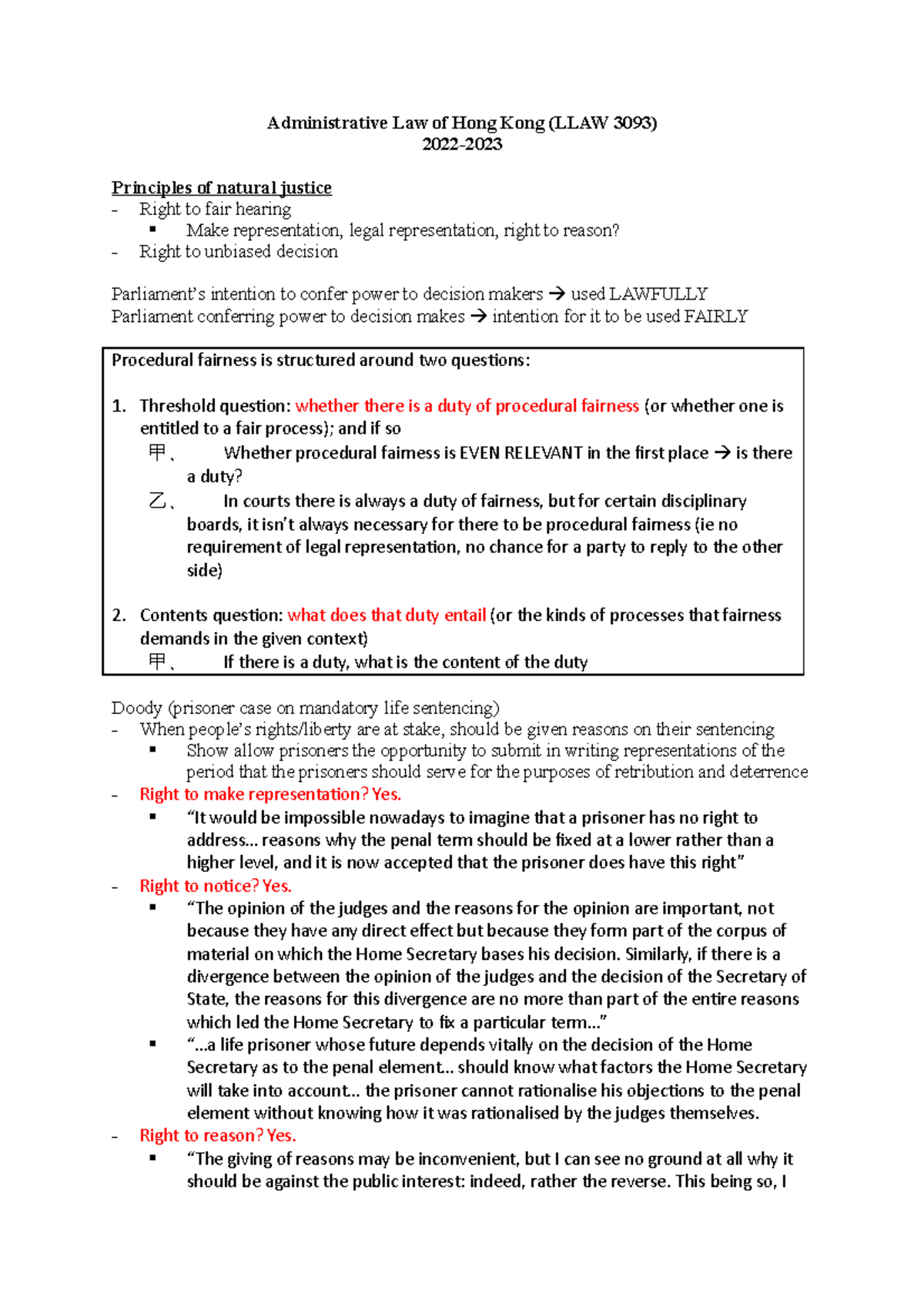 Tutorial 3 Procedural Fairness - Administrative Law of Hong Kong (LLAW ...