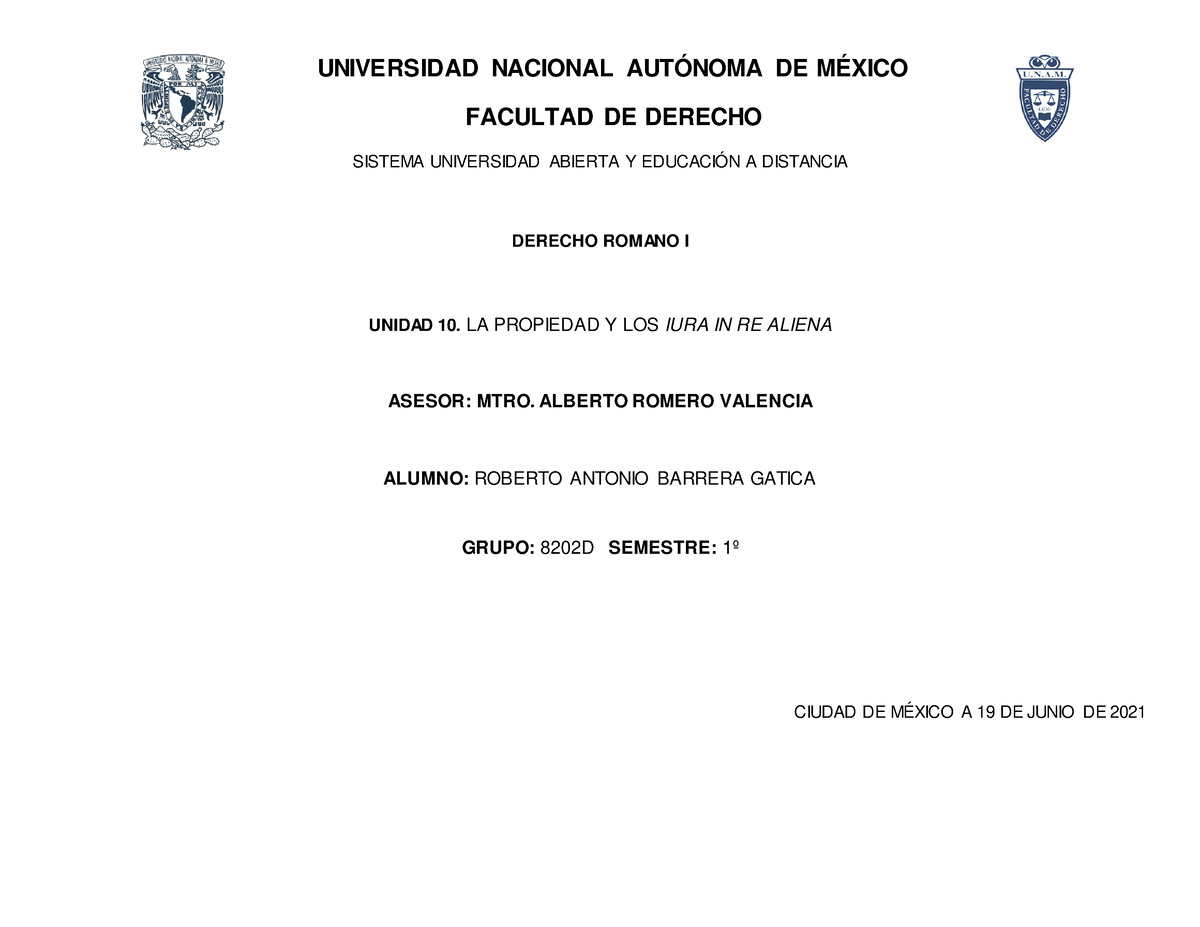 Derecho 10 OF - UNIVERSIDAD NACIONAL AUTÓNOMA DE MÉXICO FACULTAD DE ...