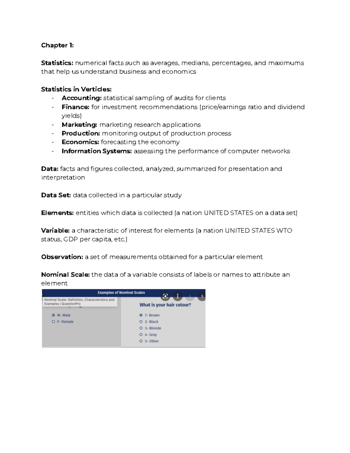 CH 1 Notes - Chapter 1: Statistics: numerical facts such as averages ...