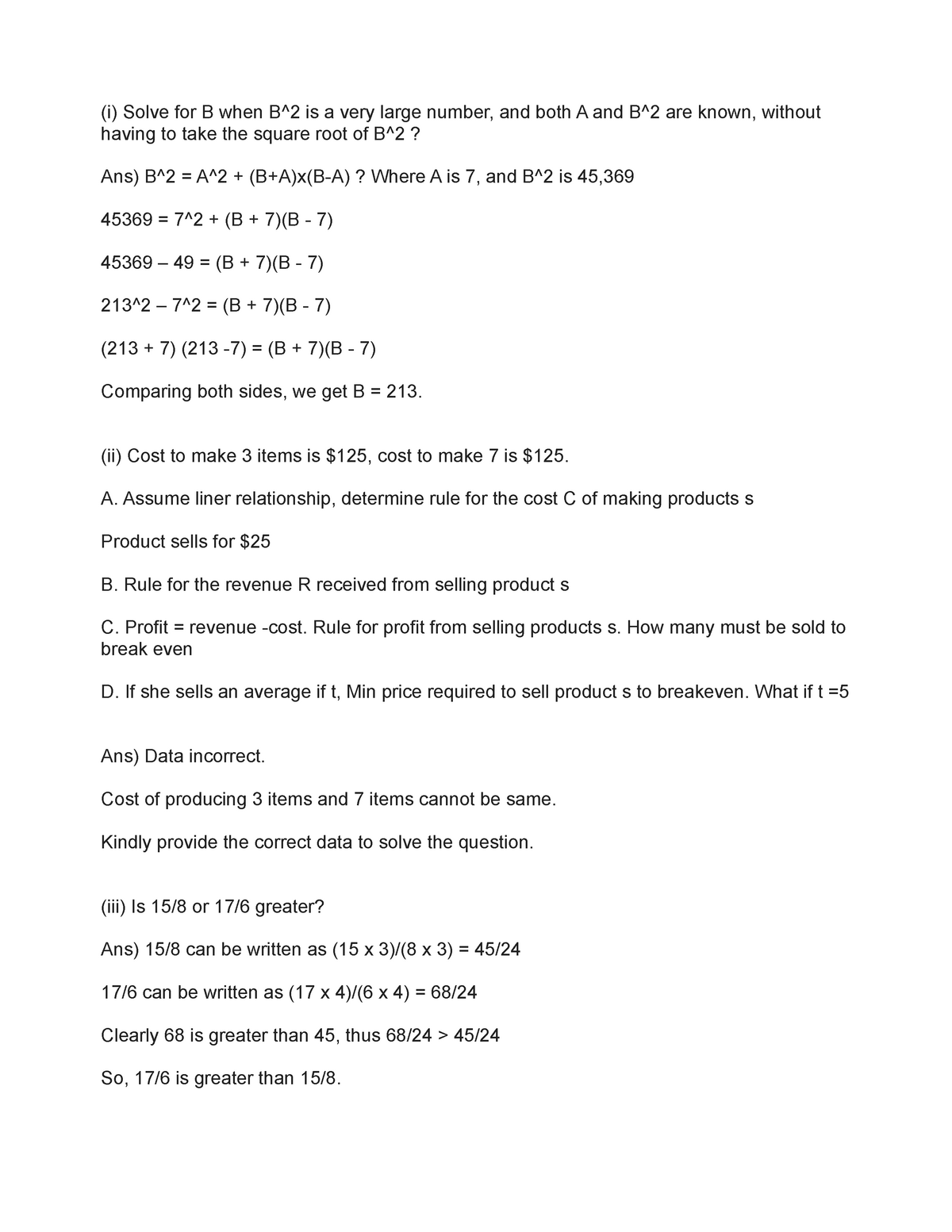 Solution - Assignments 3 - (i) Solve For B When B^2 Is A Very Large ...