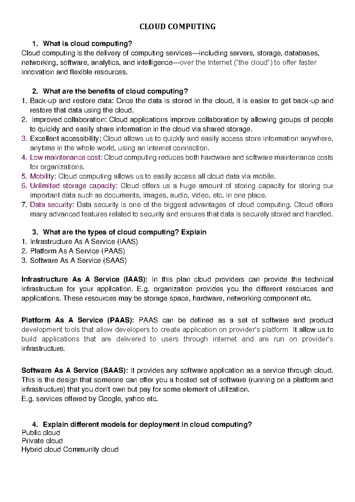 IT Skills questions & ans for 2nd written test - CLOUD COMPUTING What ...