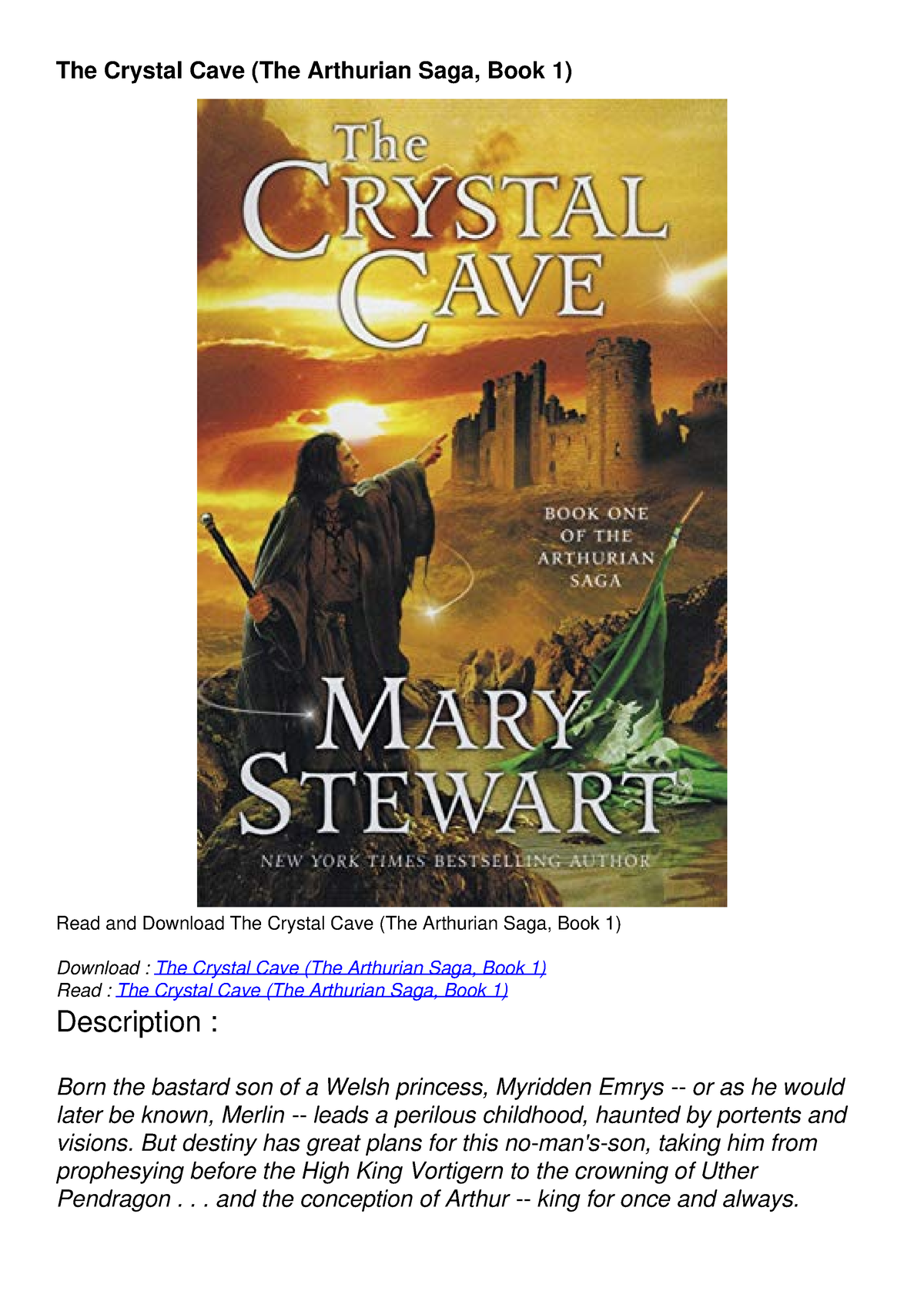 READ BOOK The Crystal Cave The Arthurian Saga Book 1 FULL DOWNLOAD   Thumb 1200 1698 