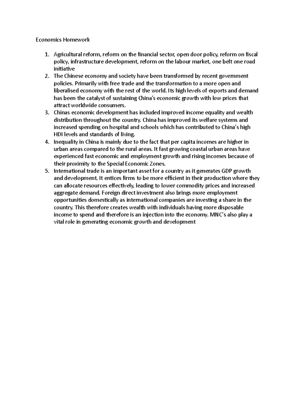 Economics Homework - China - Economics Homework Agricultural reform ...