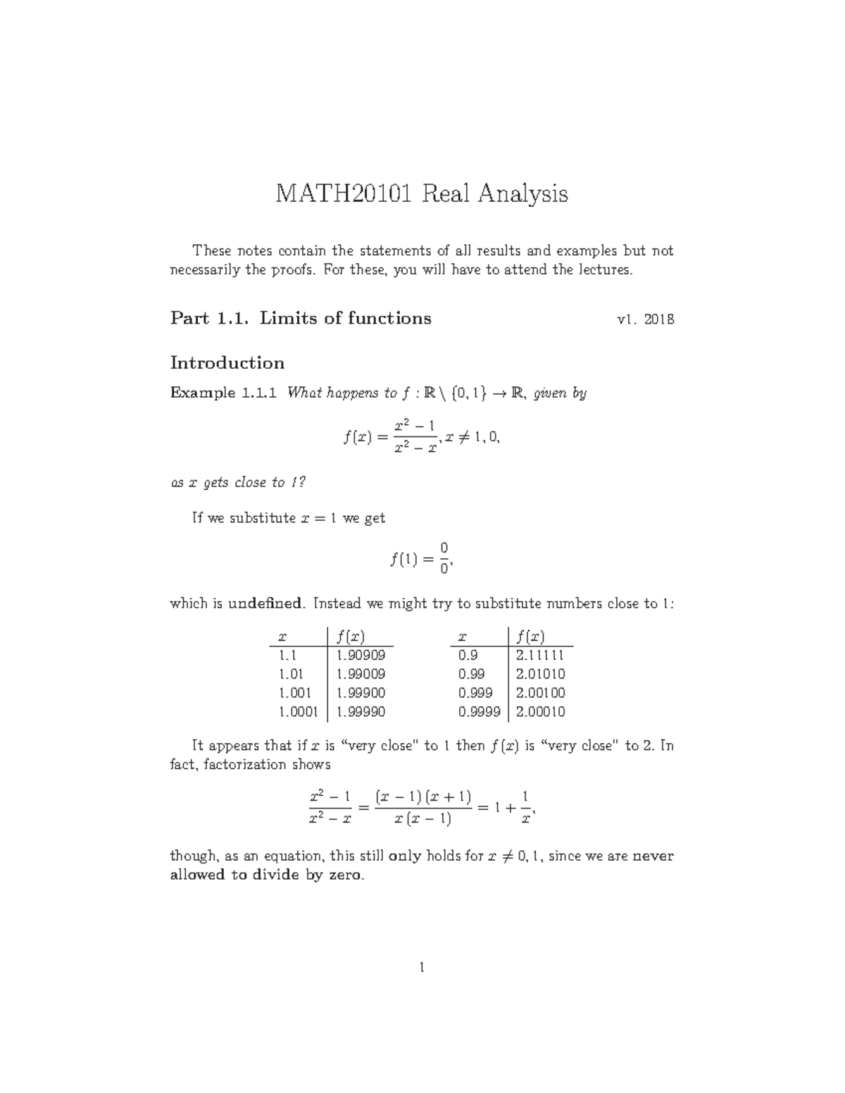 Notes Part 1-1 2018 - MATH20101 Real Analysis These Notes Contain The ...