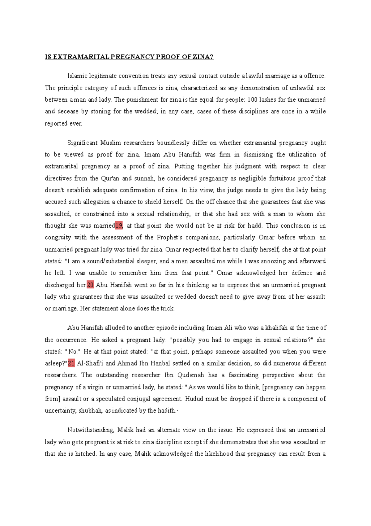 IS Extramarital Pregnancy Proof OF ZINA IS EXTRAMARITAL PREGNANCY PROOF OF ZINA? Islamic Studocu