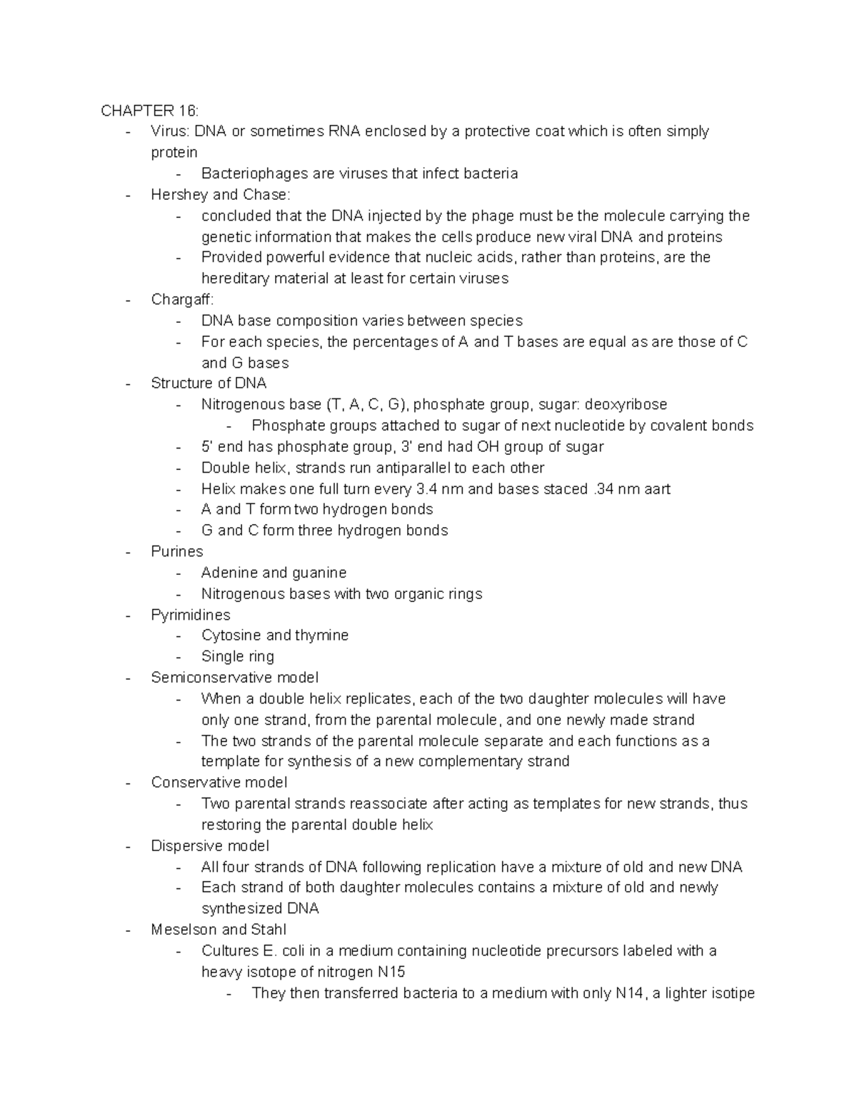 Bio 1a Unit 2 Notes CHAPTER 16 Virus DNA or sometimes RNA enclosed