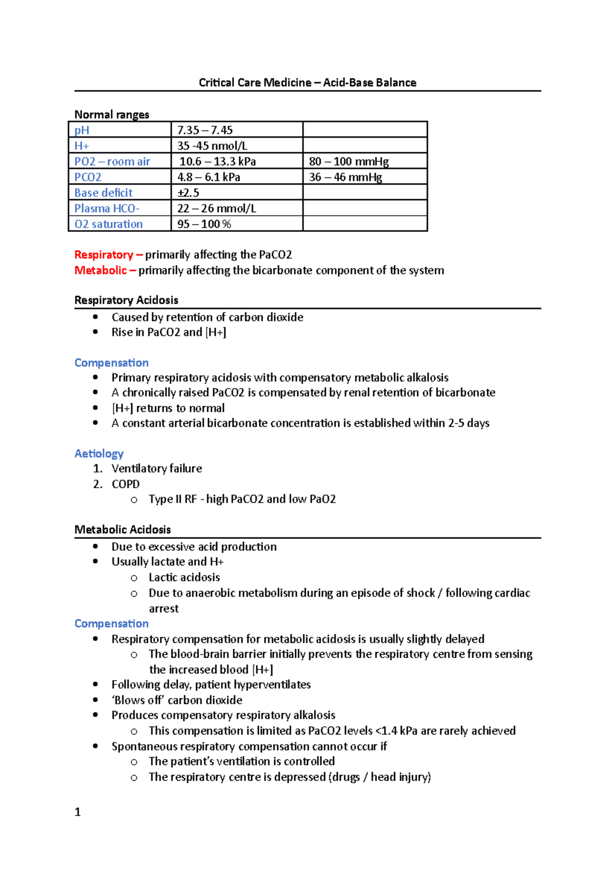 Acid-Base Balance - Critical Care Medicine – Acid-Base Balance Normal ...