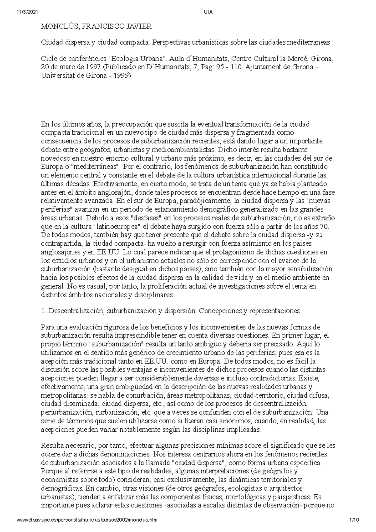 Ciudad dispersa - MONCLÚS, FRANCISCO JAVIER Ciudad dispersa y ciudad ...
