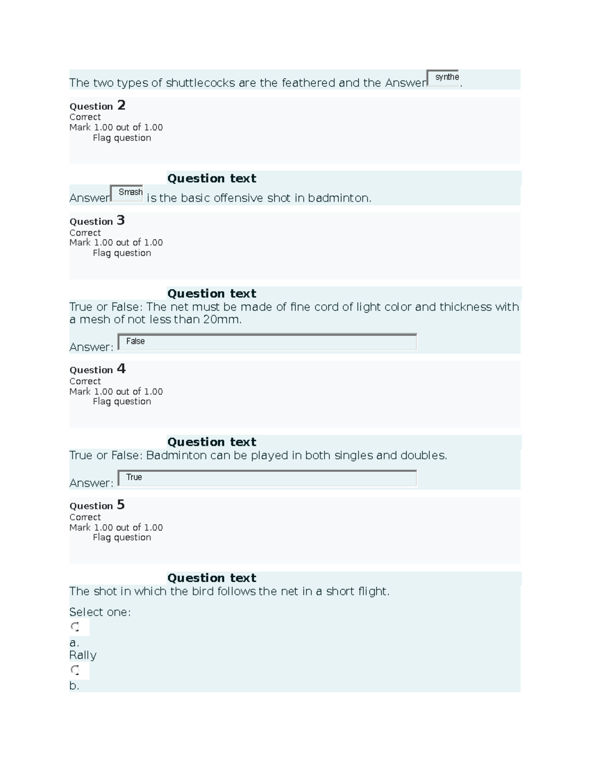 PHYED6103 Prelim QUIZ 1 - The Two Types Of Shuttlecocks Are The ...