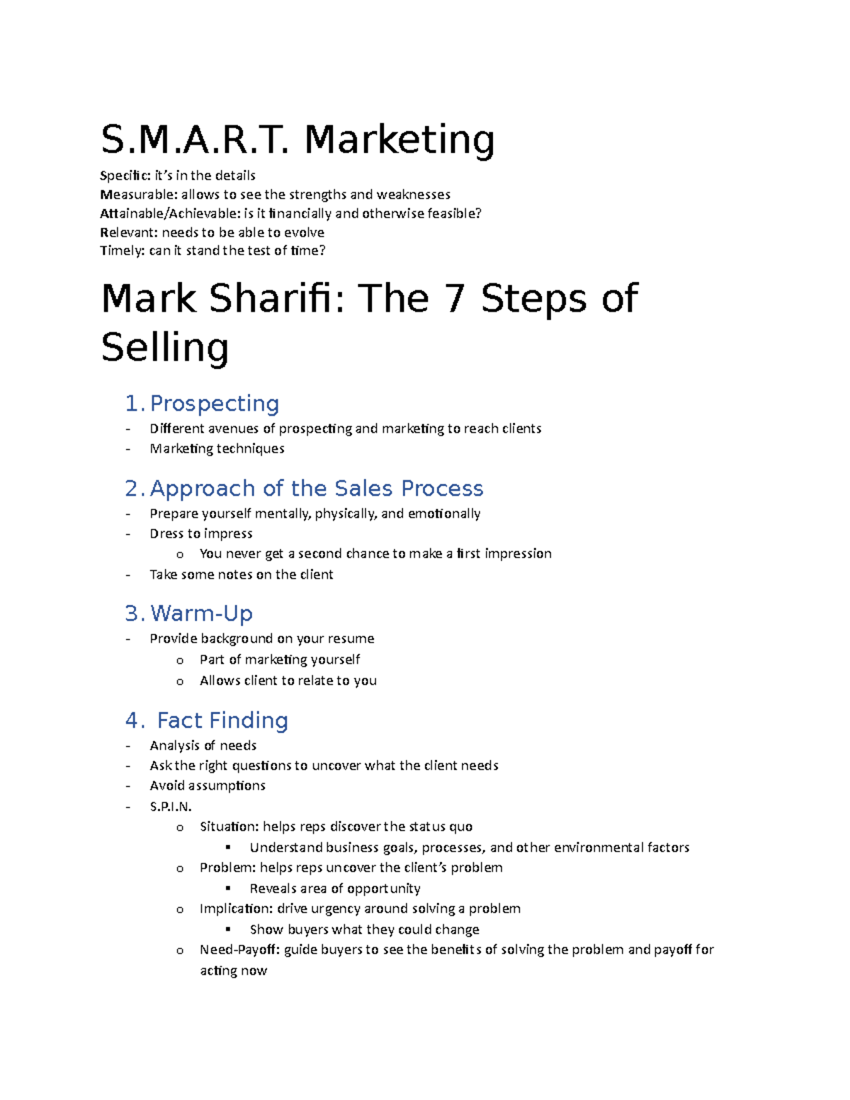 MKTG 351 Notes S.M.A.R. Marketing Specific it’s in the details